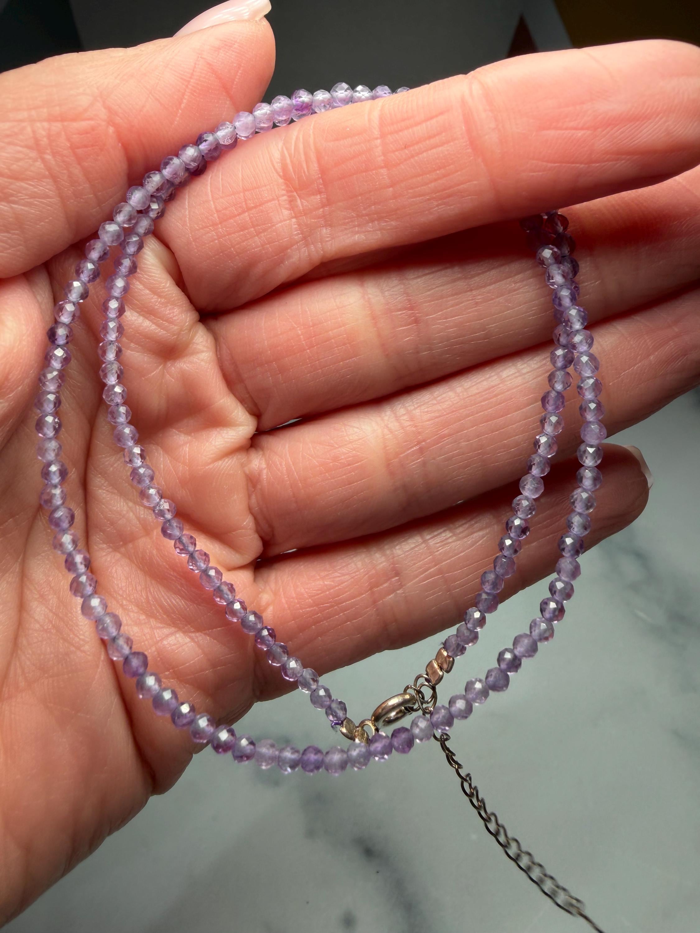 Faceted Amethyst Beaded Necklace, 925 Sterling Silver, Dainty Purple Gemstone, Adjustable Chain 4