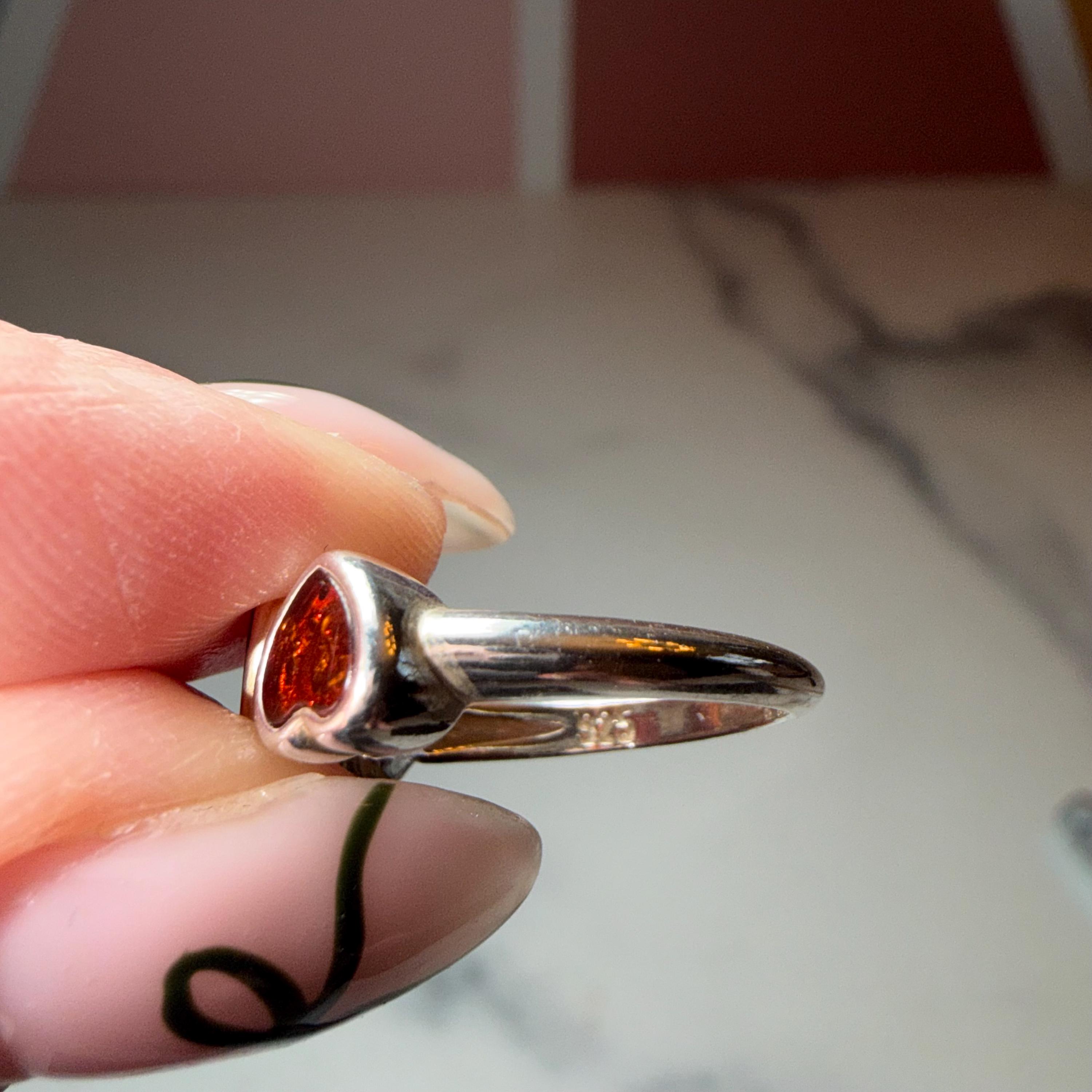 Triple Amber Heart Ring • Sterling Silver 925, Size 6, Warm Gemstone Statement Jewelry 3