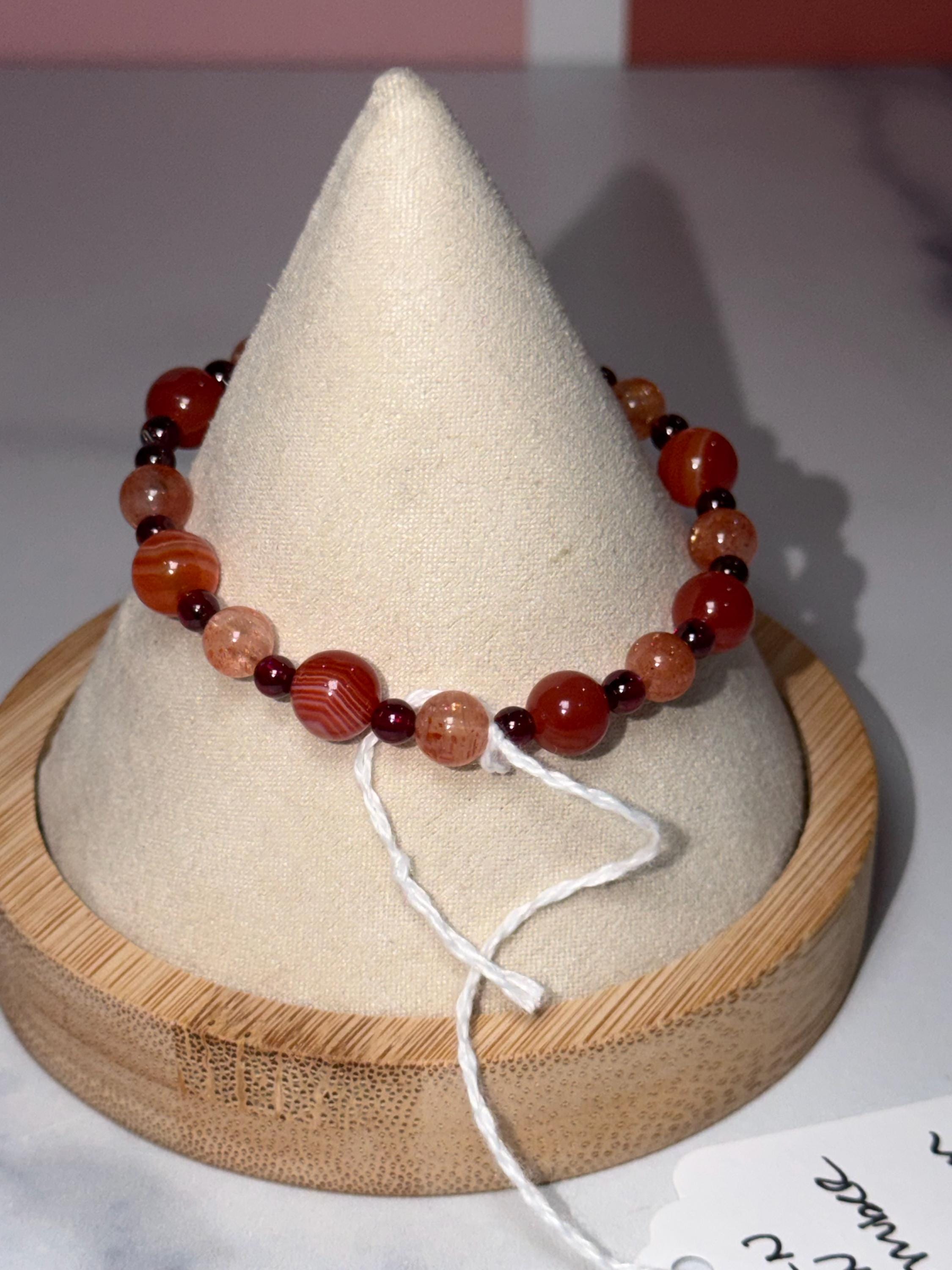 Carnelian, Fire Quartz, Garnet Beaded Bracelet, Earth Tone Gemstone Jewelry 7