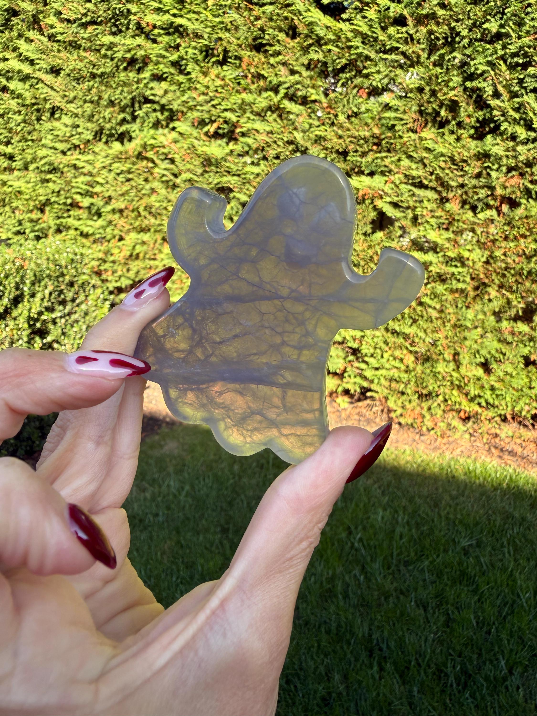 Hand Carved Fluorite Ghost Crystal • Purple Green Spirit Figurine Halloween Decor 9