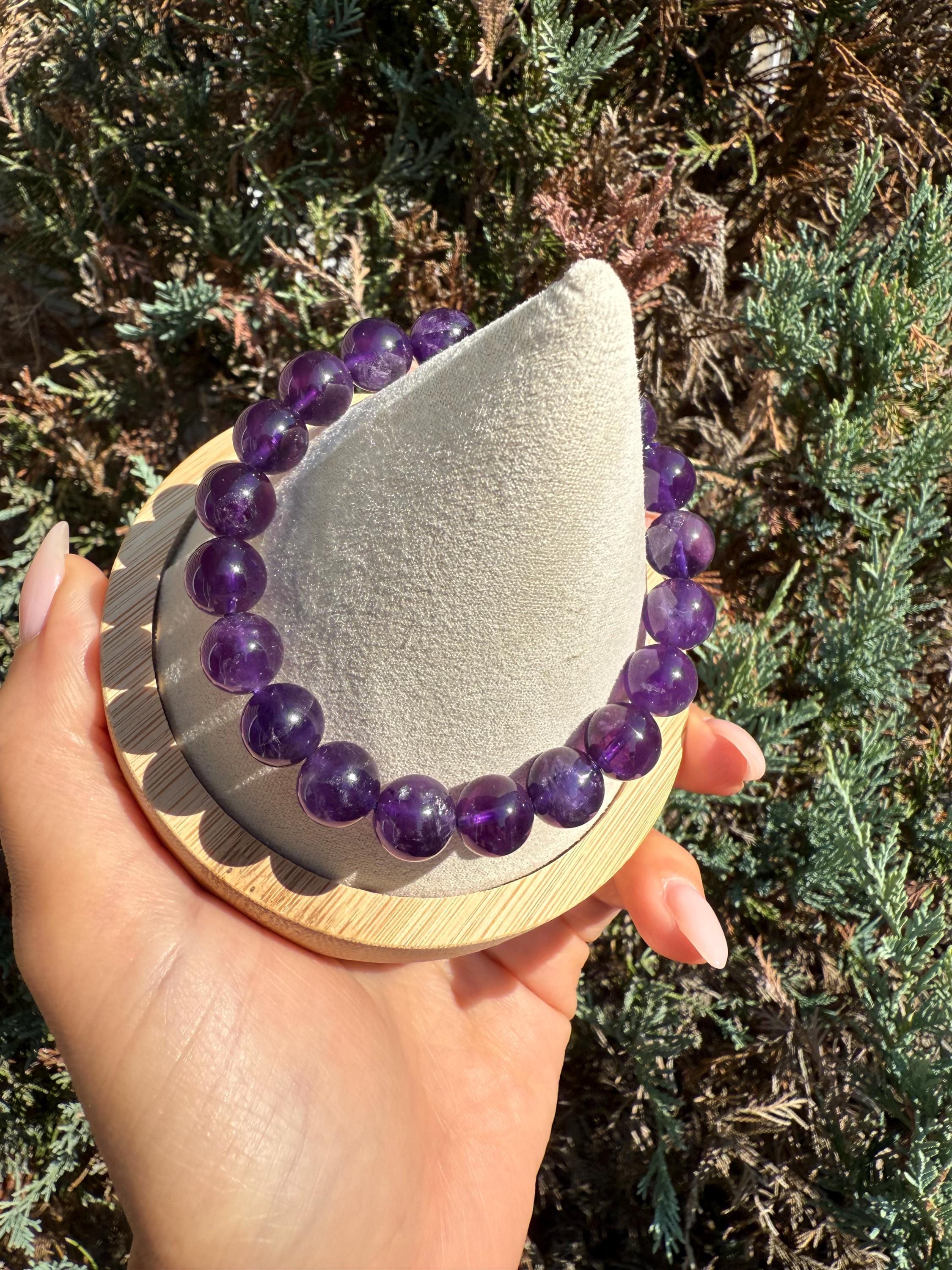 Natural Purple Amethyst 10mm Crystal Stretch Bracelet, Crown Chakra Meditation Jewelry 6