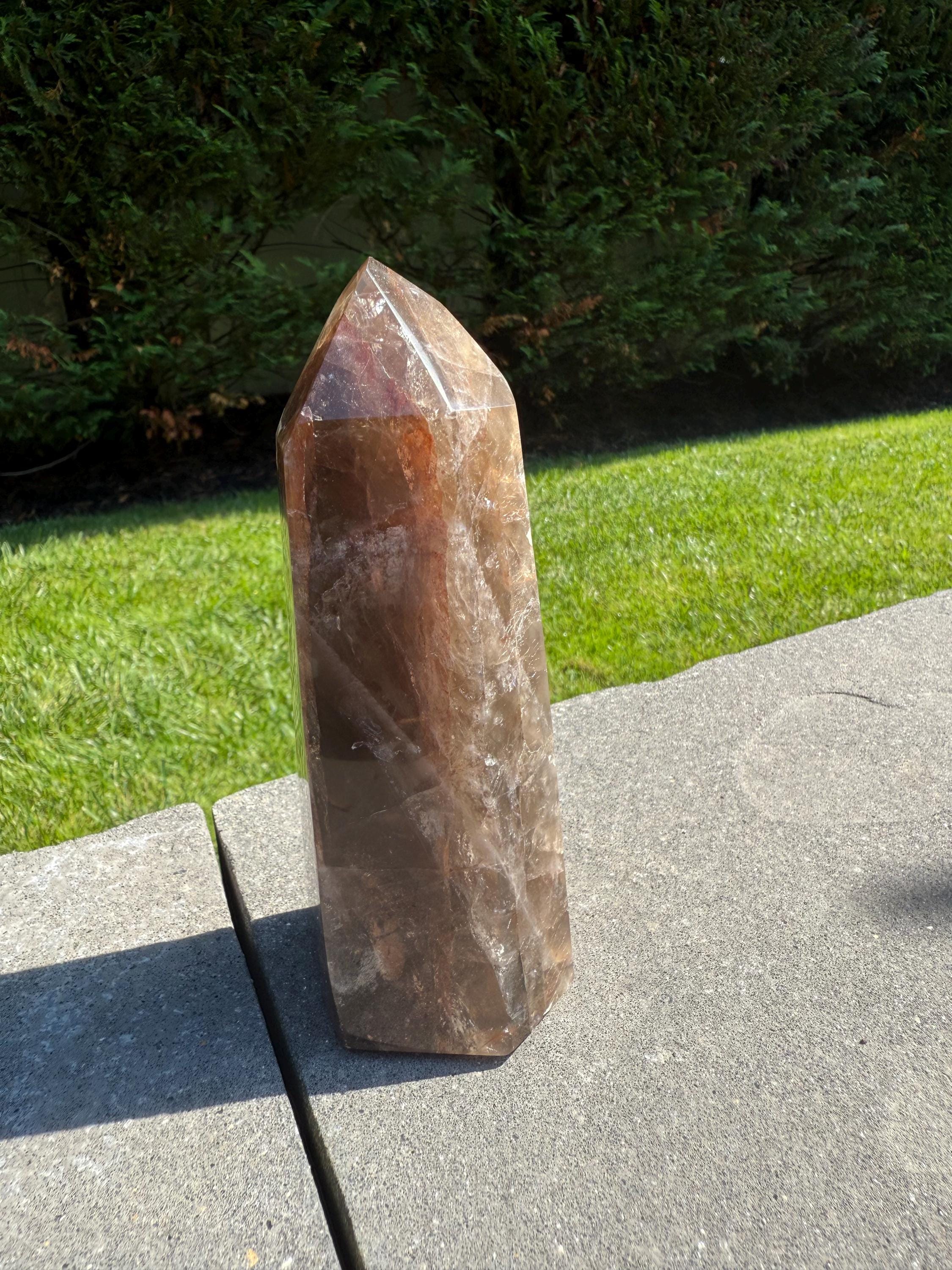 Smoky Quartz & Fire Quartz Crystal Tower from Madagascar: Grounding and Energizing Stone Point 6