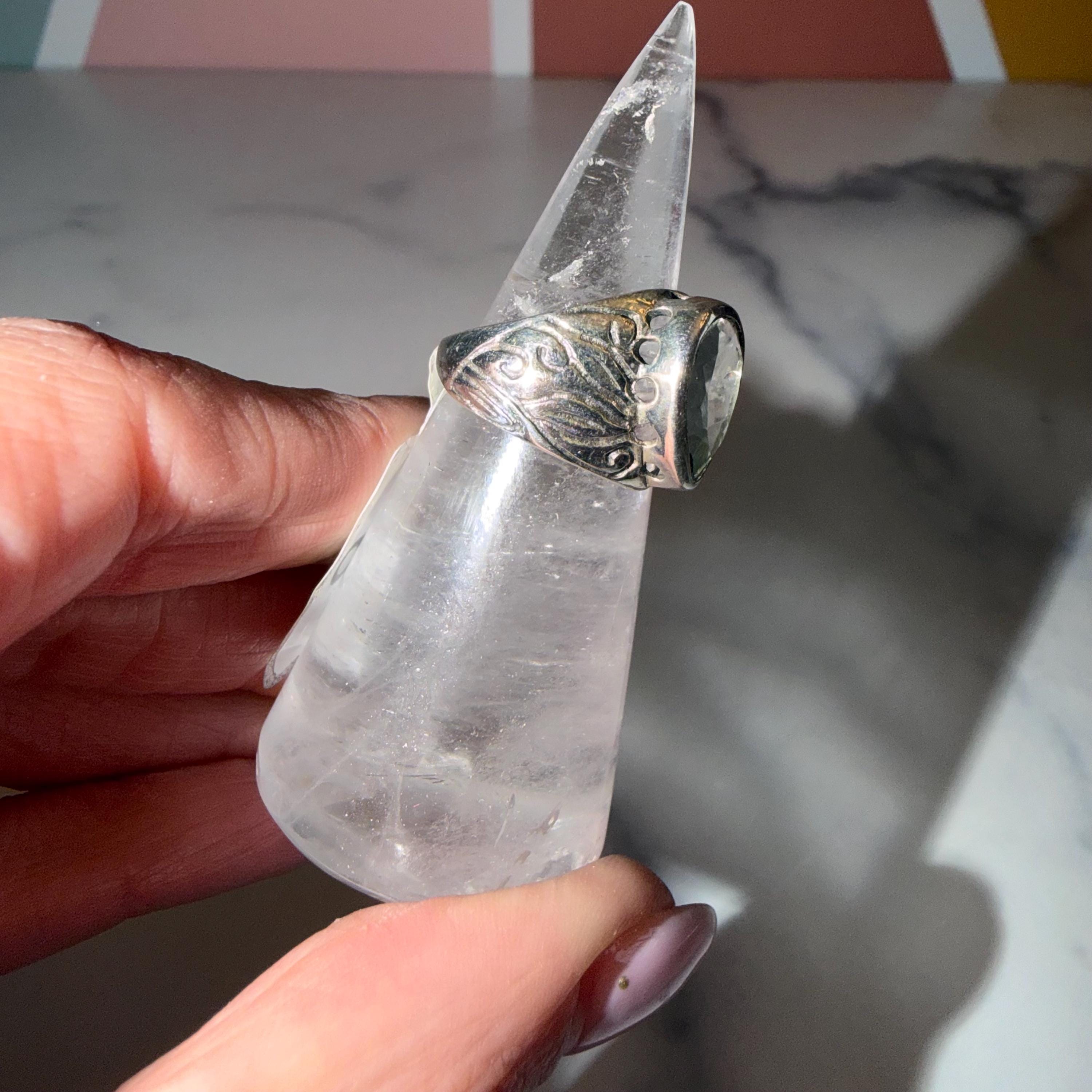 Prasiolite Teardrop Ring 925 Sterling Silver, Size 6, Green Amethyst Ring, Floral Cigar Band, Statement Gemstone Jewelry, Boho Ring 5