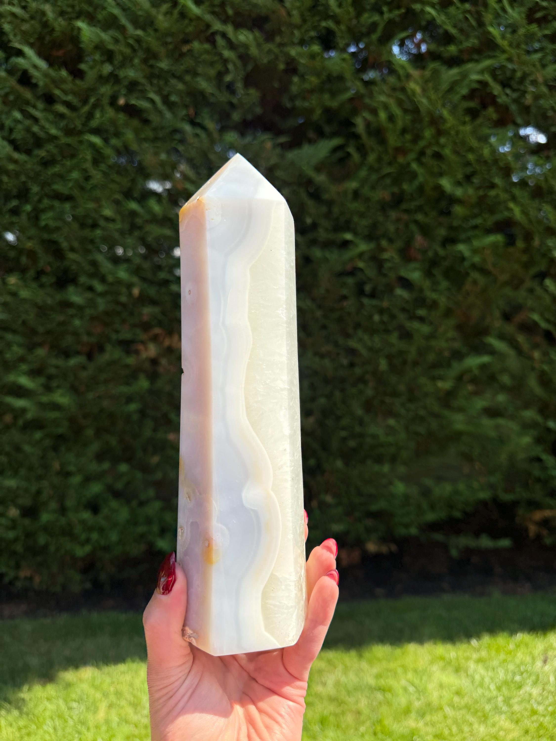 XL Blue Banded Agate Quartz Crystal Tower • Polished Point, Natural Mineral Specimen 3