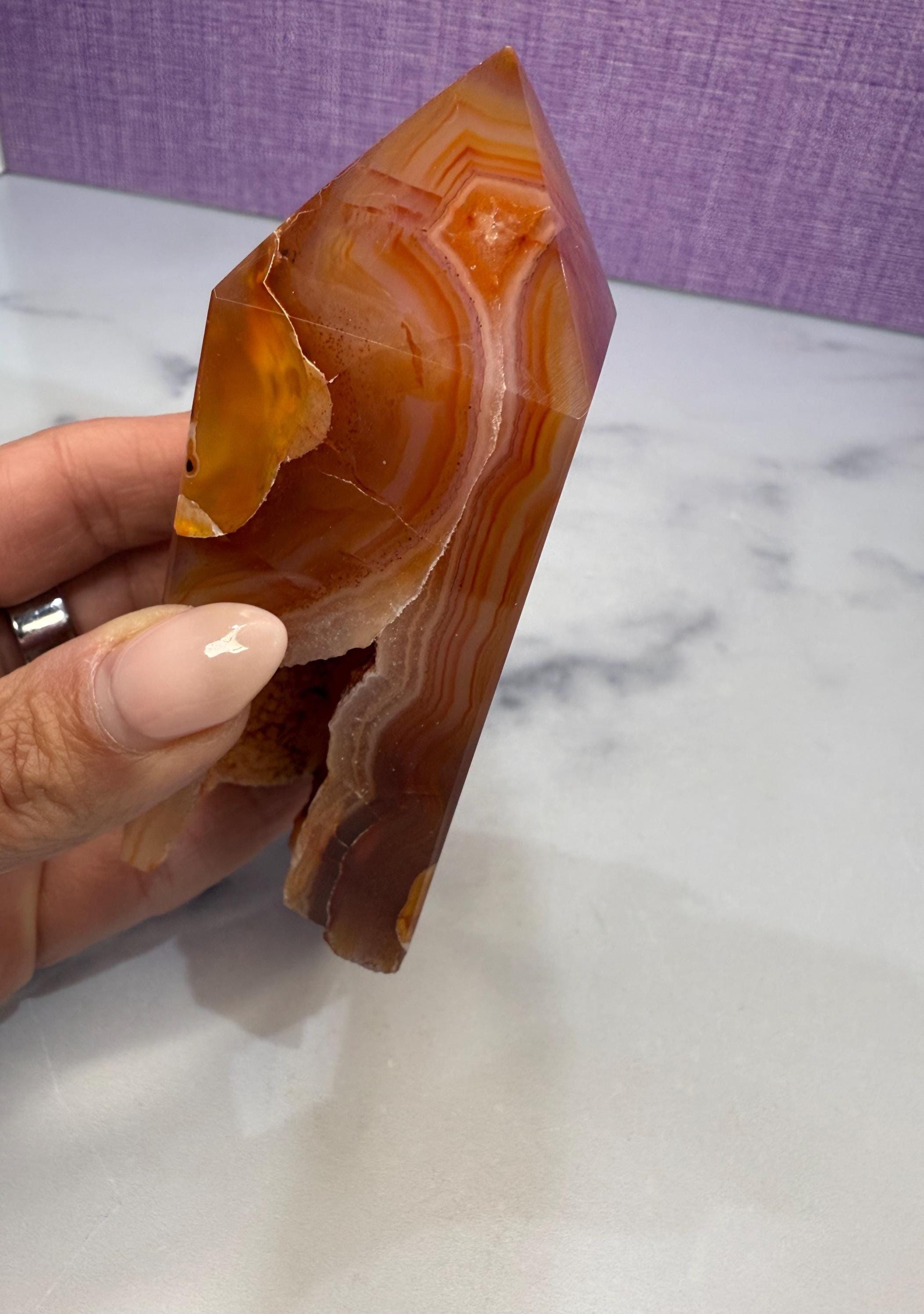 Druzy Carnelian Crystal Tower, Fiery Orange Healing Stone Point, Spiritual Decor, Meditation Obelisk 6
