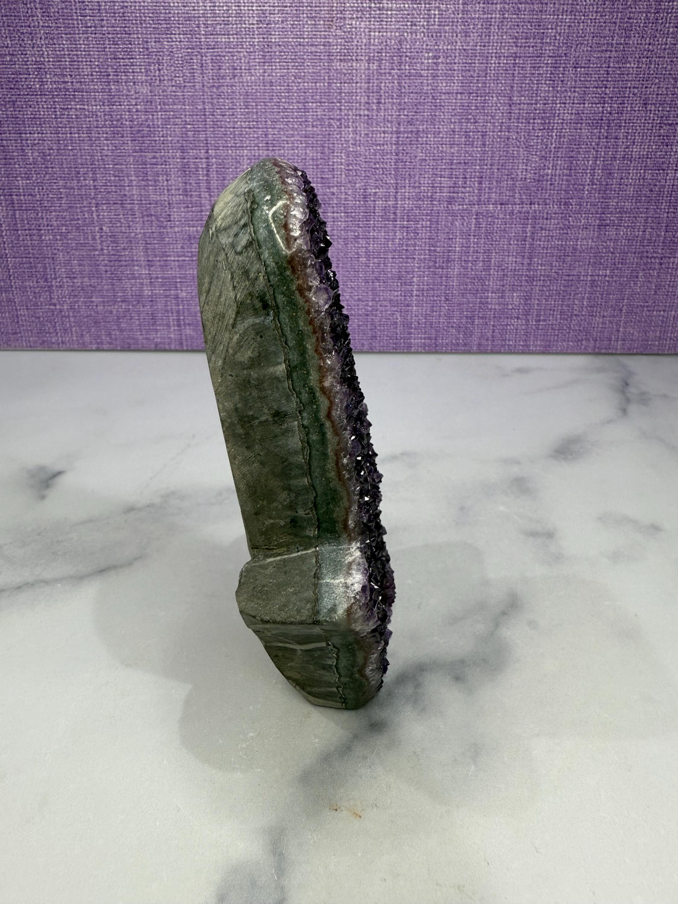 Large Amethyst Druzy Hamsa Hand Carving • Spiritual Protection, Peace Decor 9