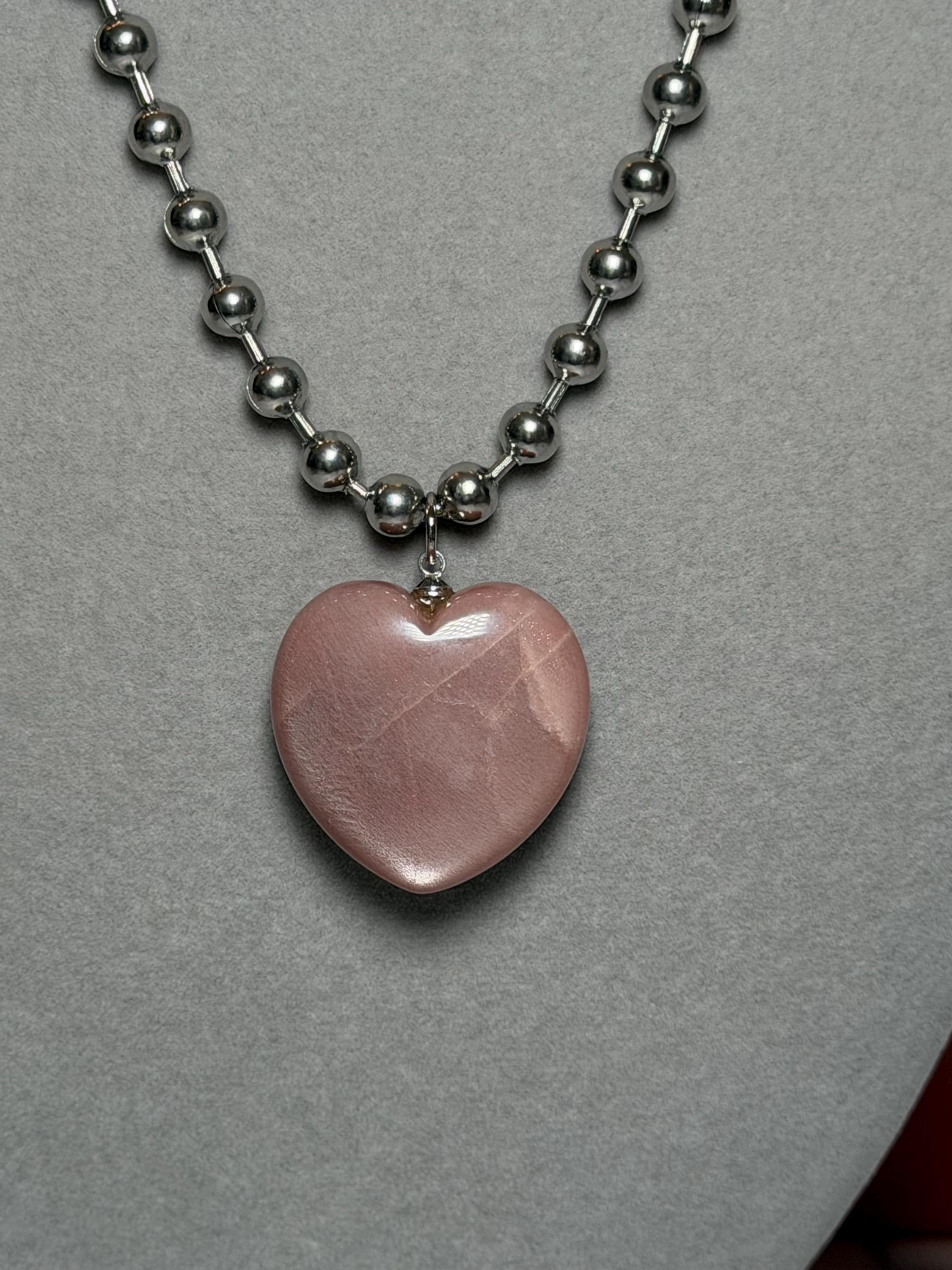 Sunstone Heart Necklace, Sterling Silver Ball Chain, Minimal Gemstone Jewelry 2
