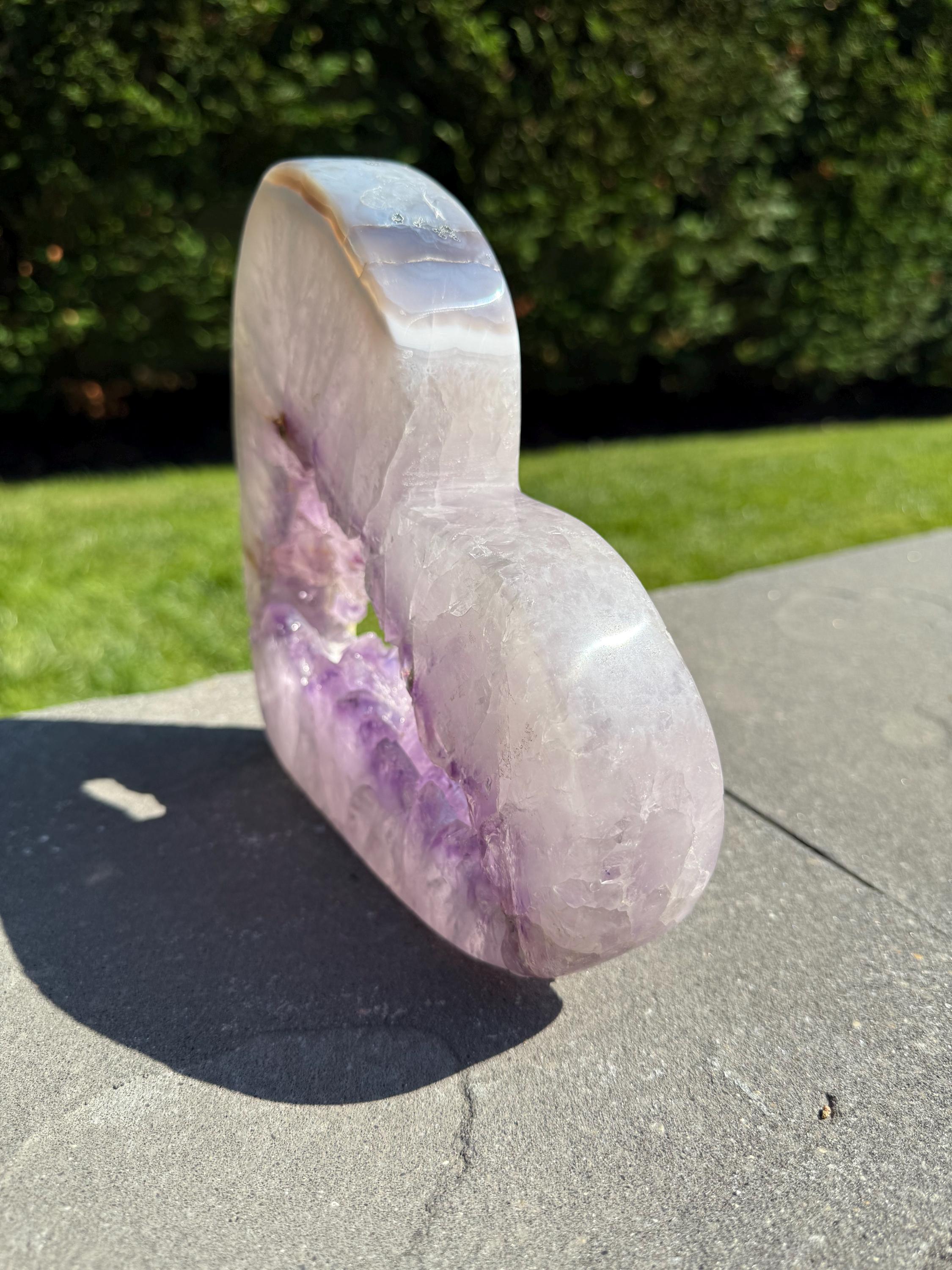 XL Agate Amethyst Heart Portal Carving • Self-Standing Polished Crystal Sculpture 10