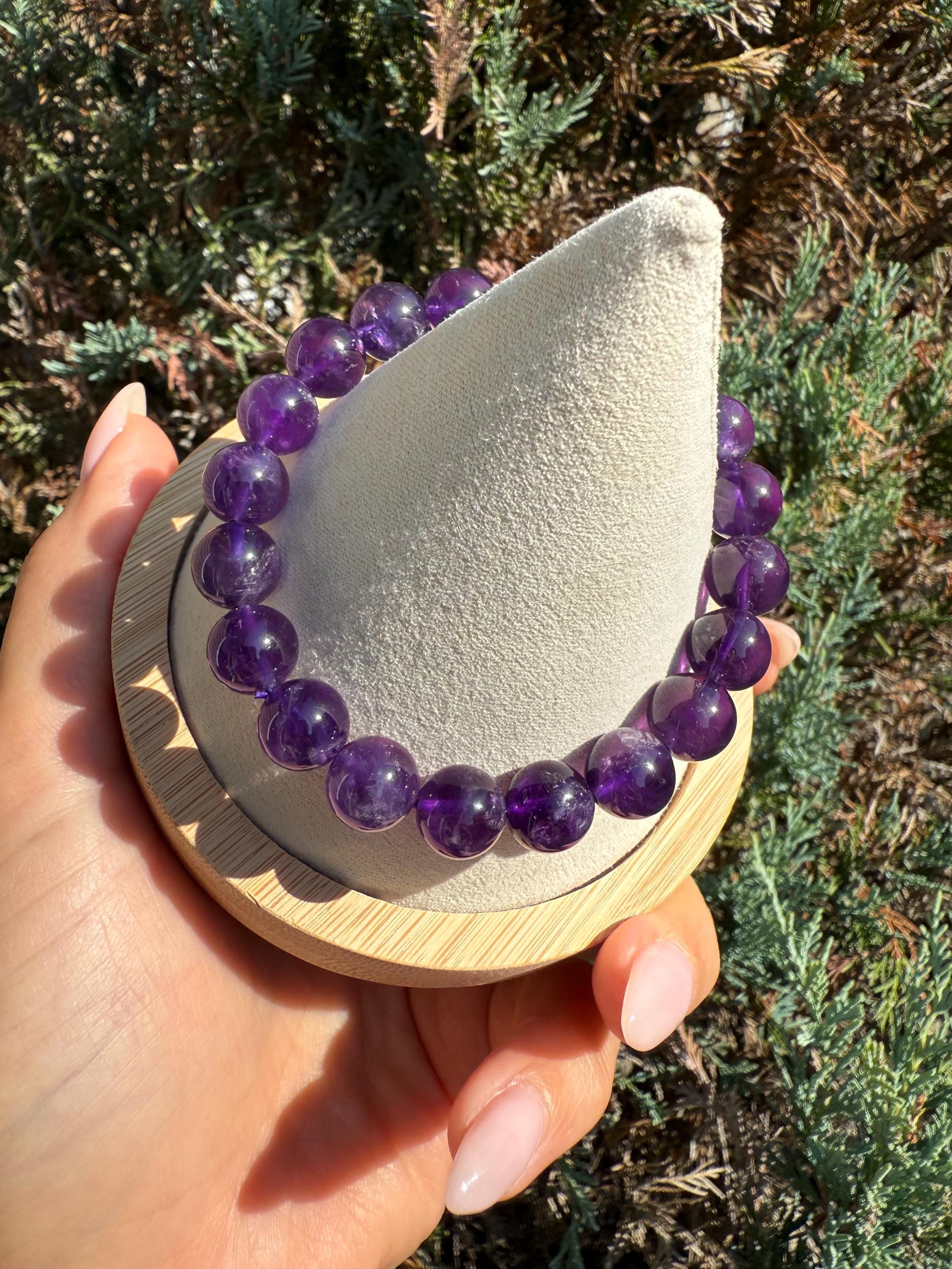Natural Purple Amethyst 10mm Crystal Stretch Bracelet, Crown Chakra Meditation Jewelry 5