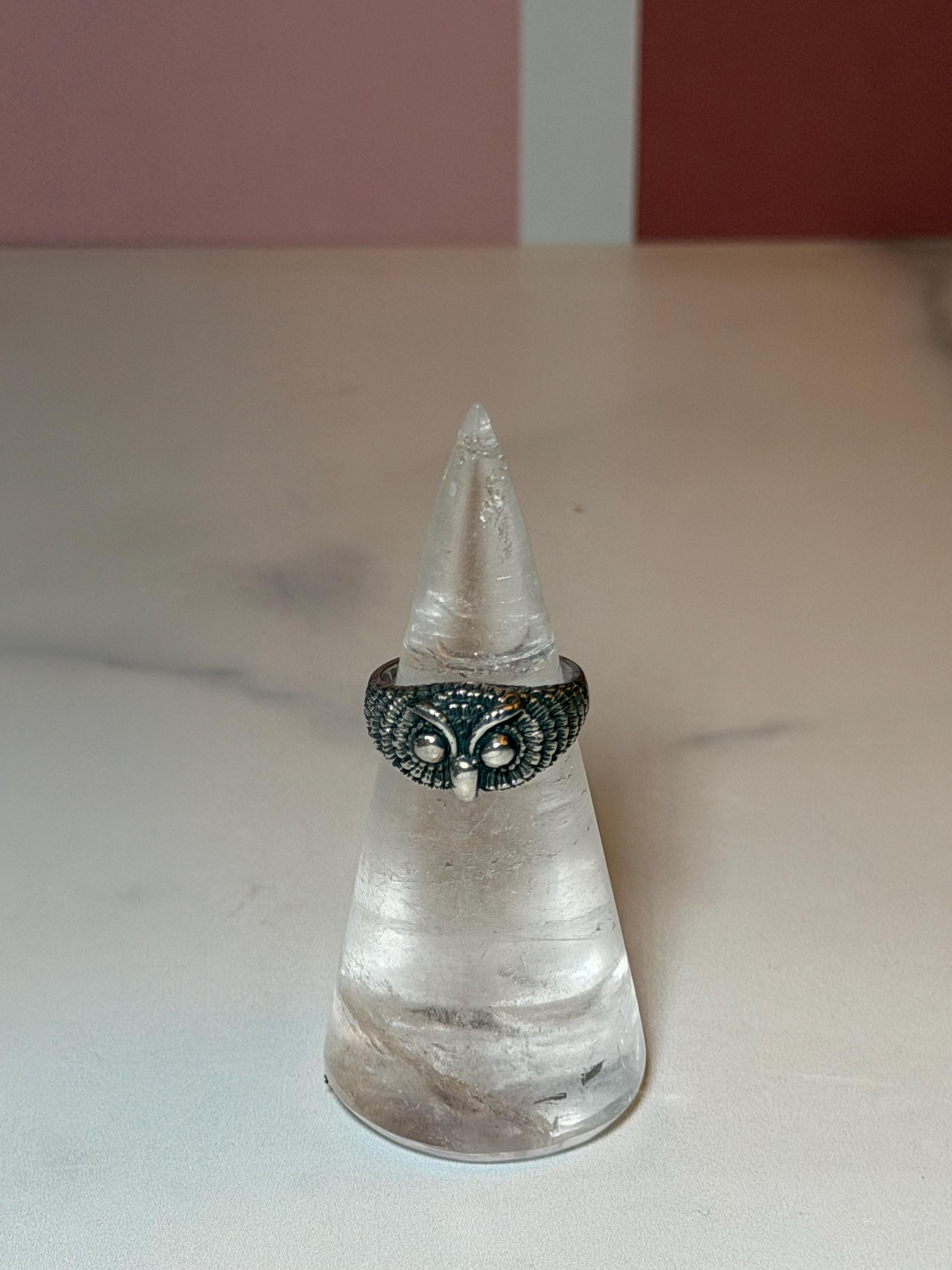 Sterling Silver Owl Ring, Size 6, Symbolic Wisdom Jewelry, Nature Statement Ring 2
