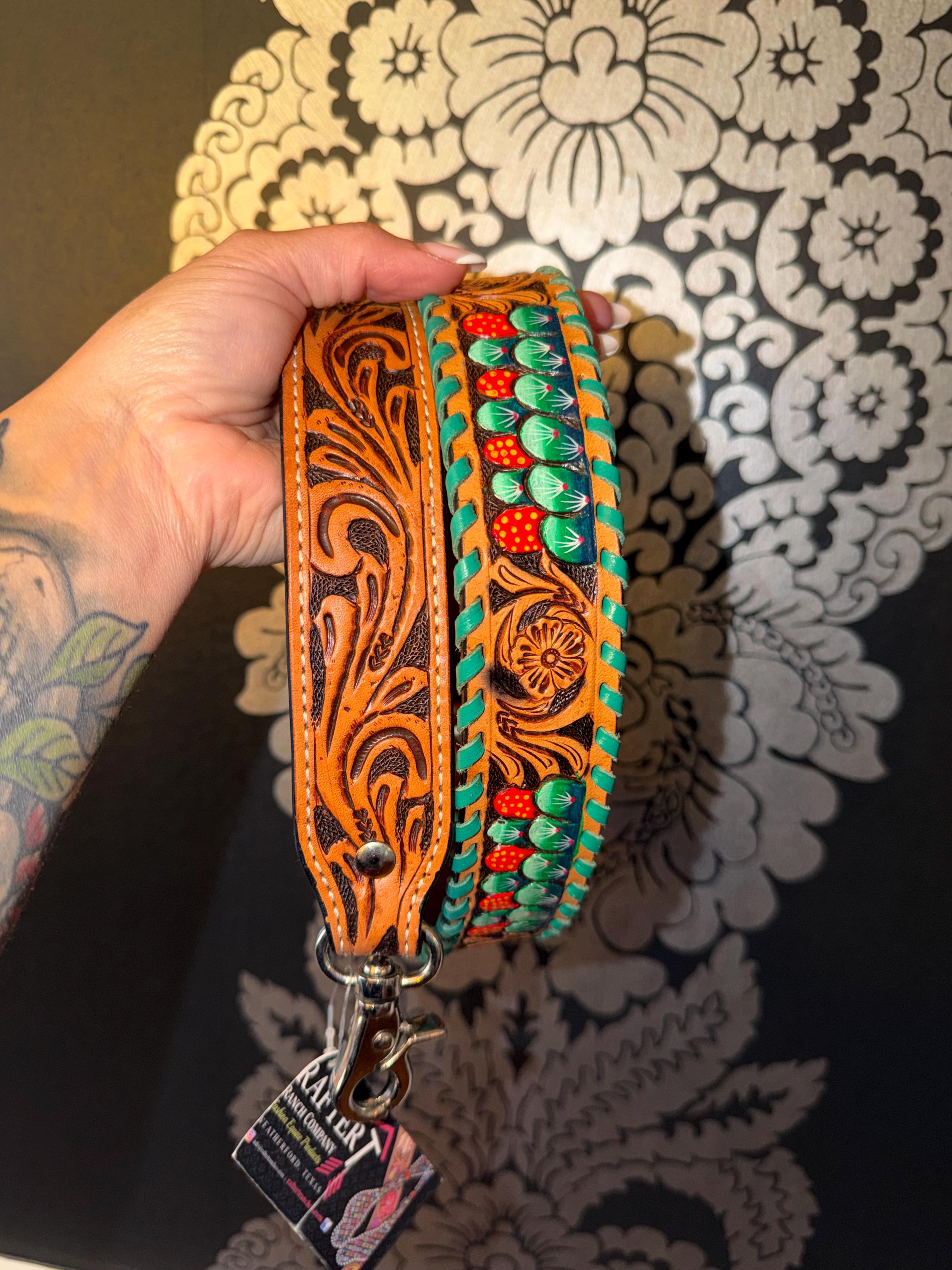 Tooled Leather Cactus Purse Strap