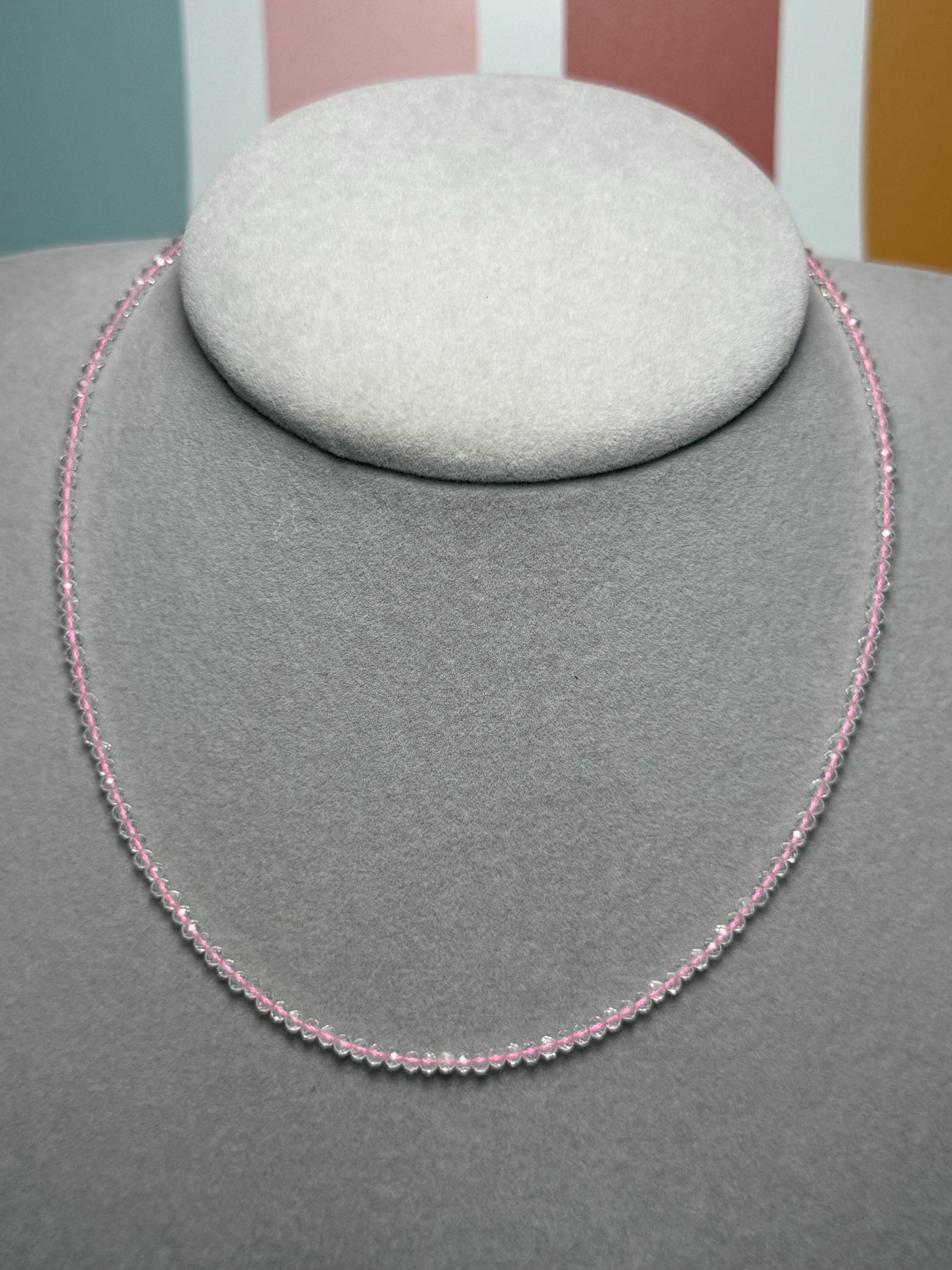 Faceted Rose Quartz Beaded Necklace, Sterling Silver Chain, Dainty Pink Gemstone, Adjustable Length 2