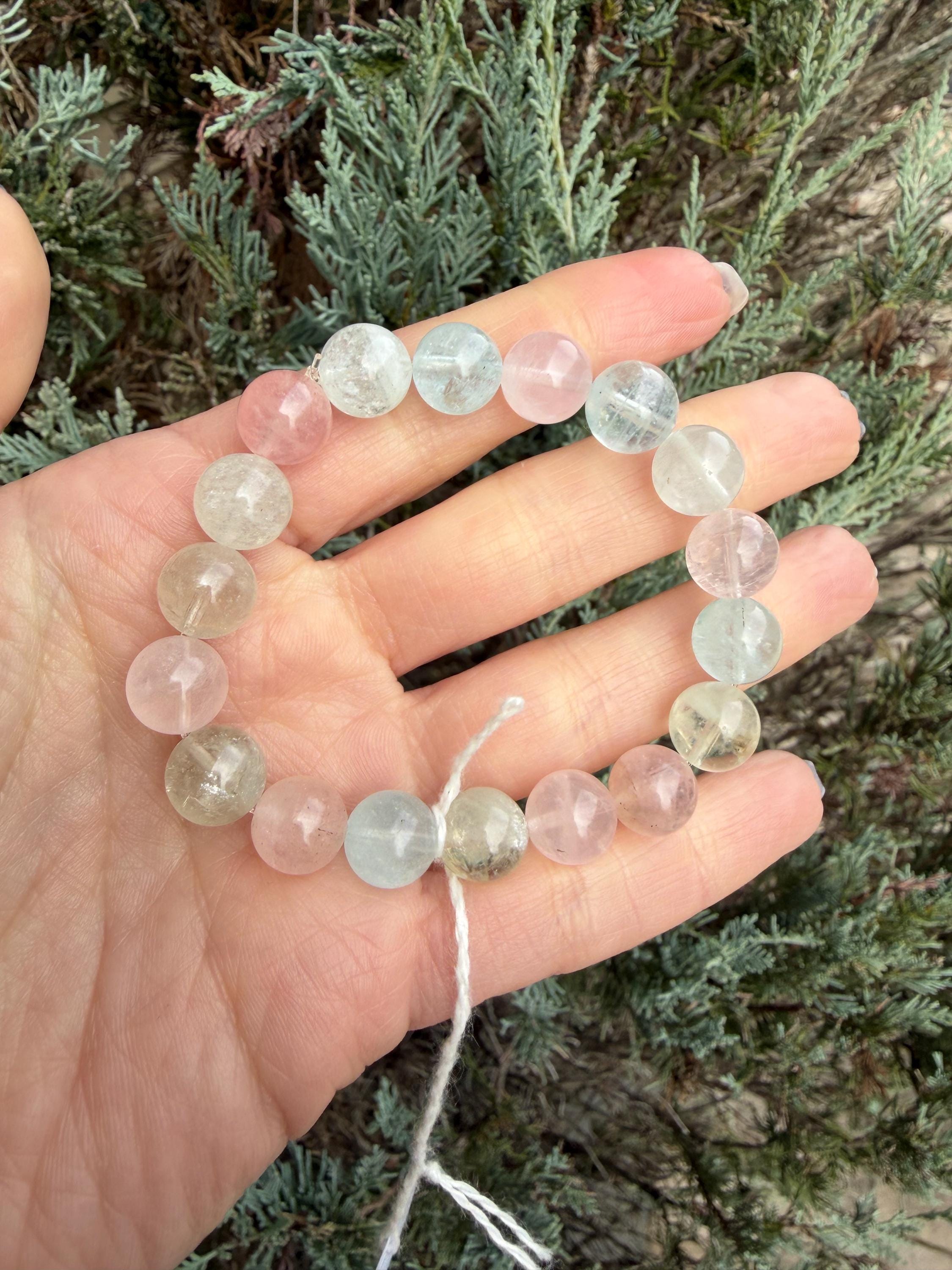 Mixed Beryl Beaded Bracelet 10mm • Aquamarine Morganite Heliodor • Crystal Healing Jewelry • Feminine Energy Bracelet 13