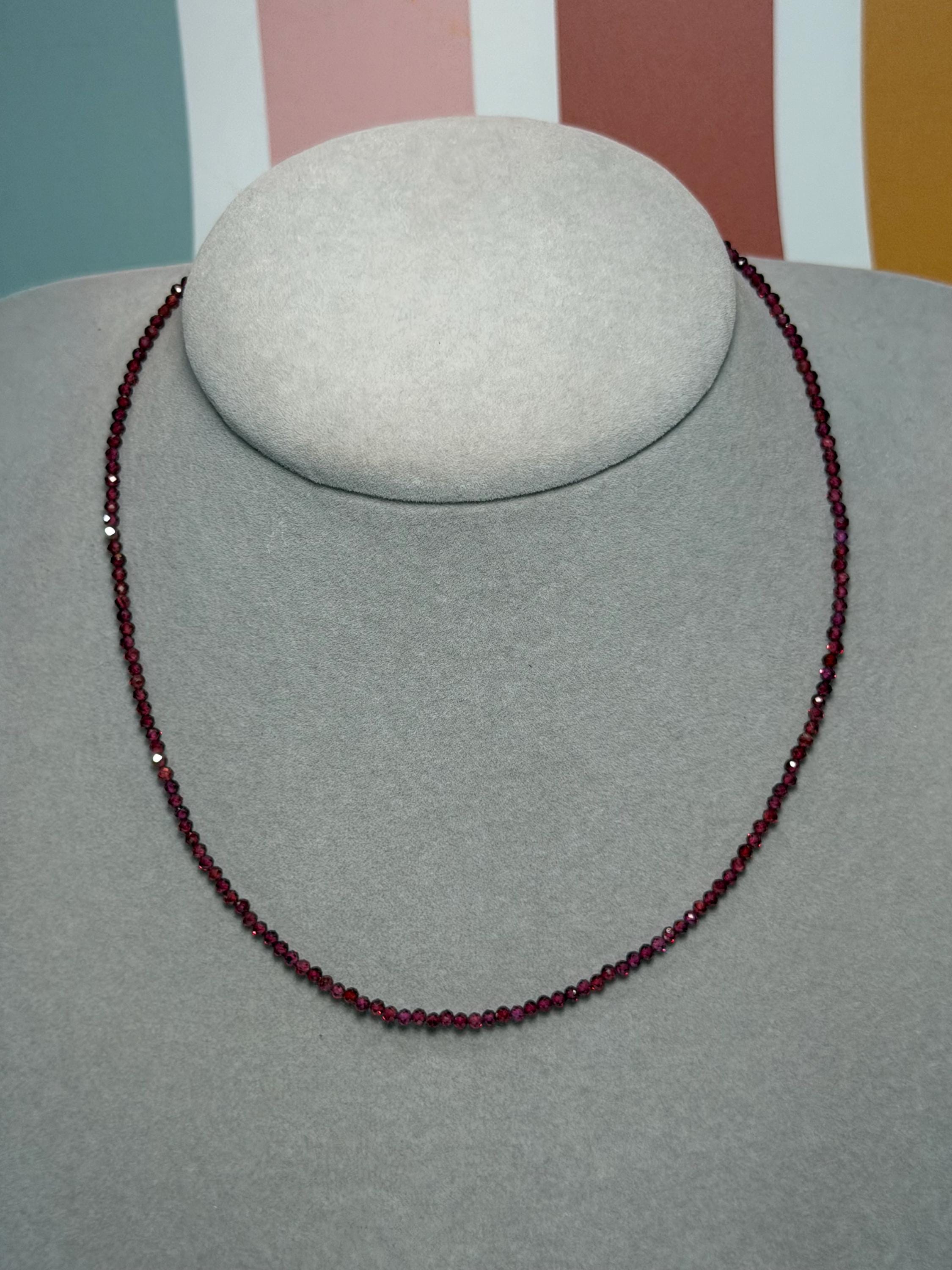 Faceted Garnet Beaded Necklace, 925 Sterling Silver, Dainty Red Gemstone, Adjustable Chain 2