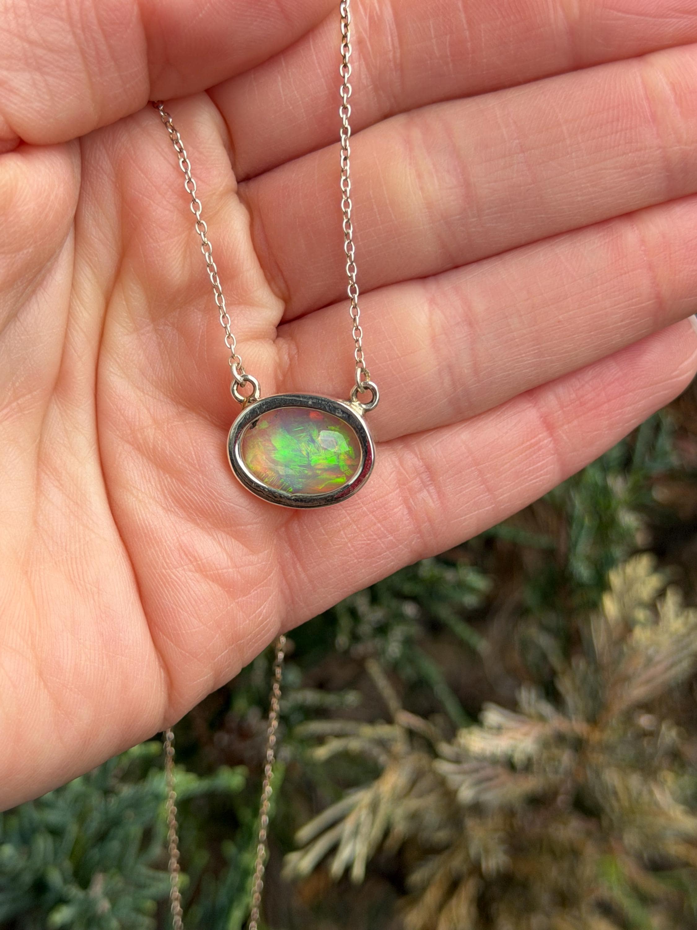 Ethiopian Opal Oval Necklace, 925 Sterling Silver Statement Jewelry 8