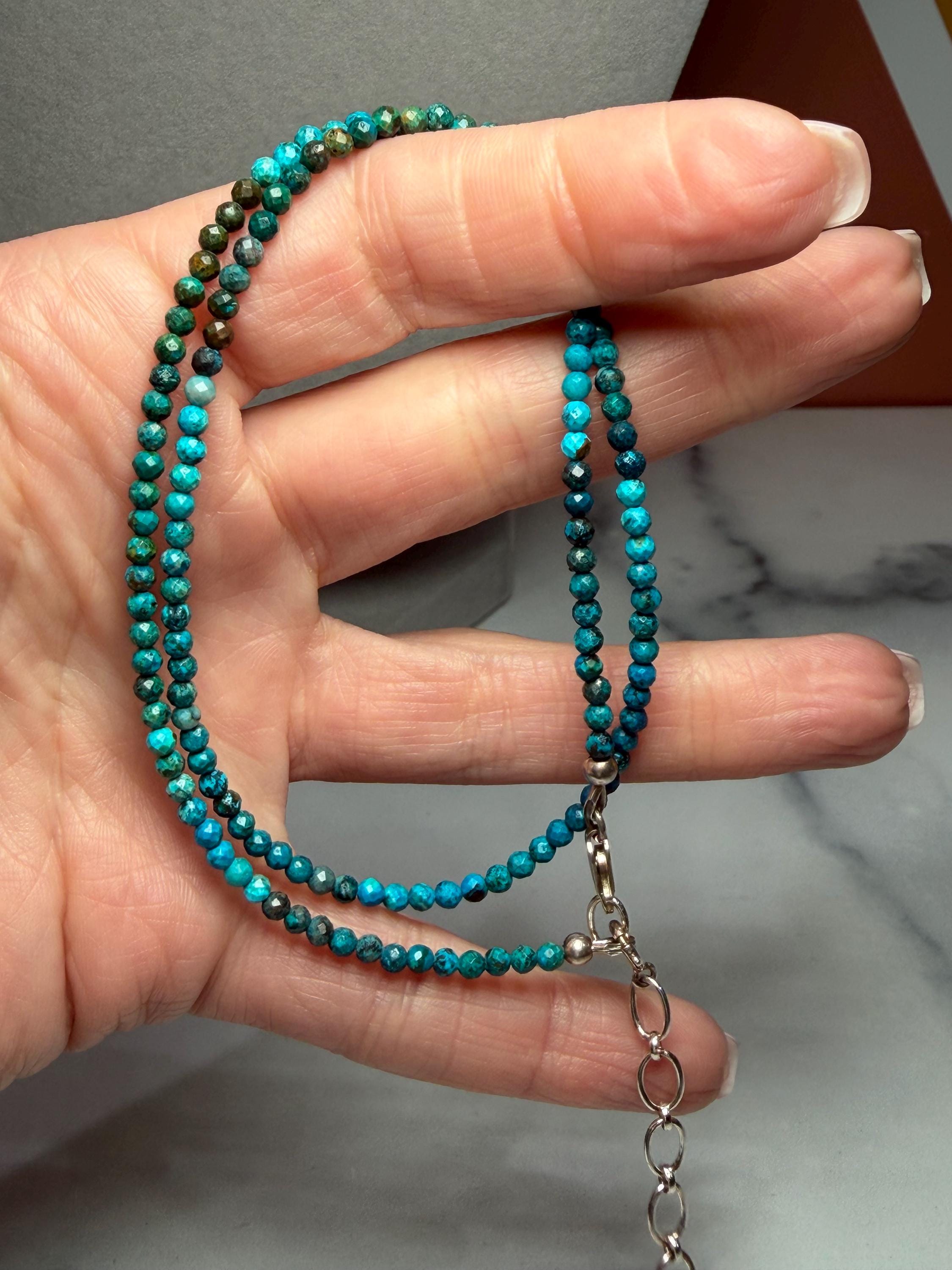 Faceted Chrysocolla Beaded Necklace, Sterling Silver Chain, Blue Green, 17 Inch (2 Inch Extender) 5