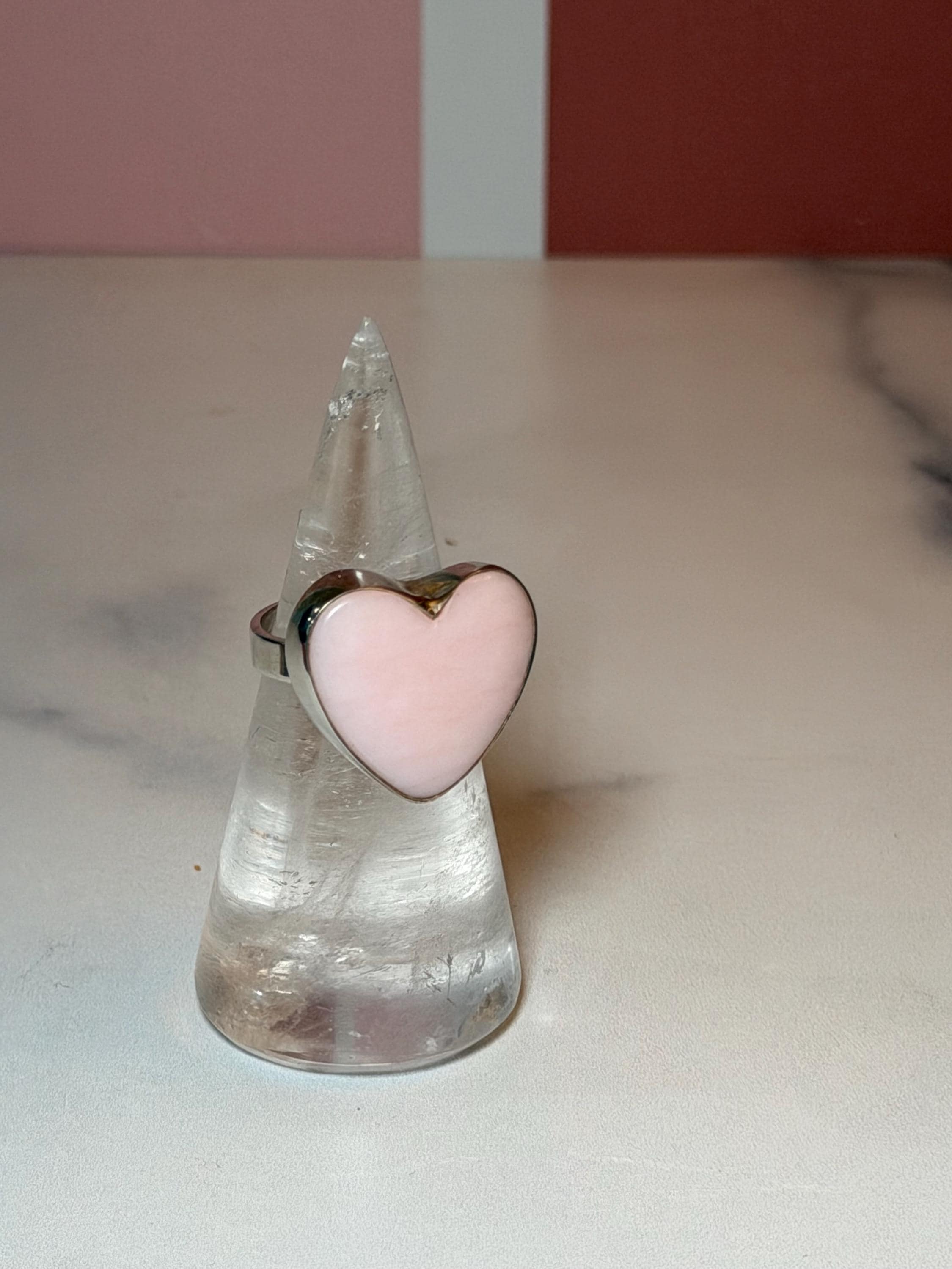 Pink Opal Heart Ring, Sterling Silver Adjustable Band, Romantic Gemstone Jewelry 8