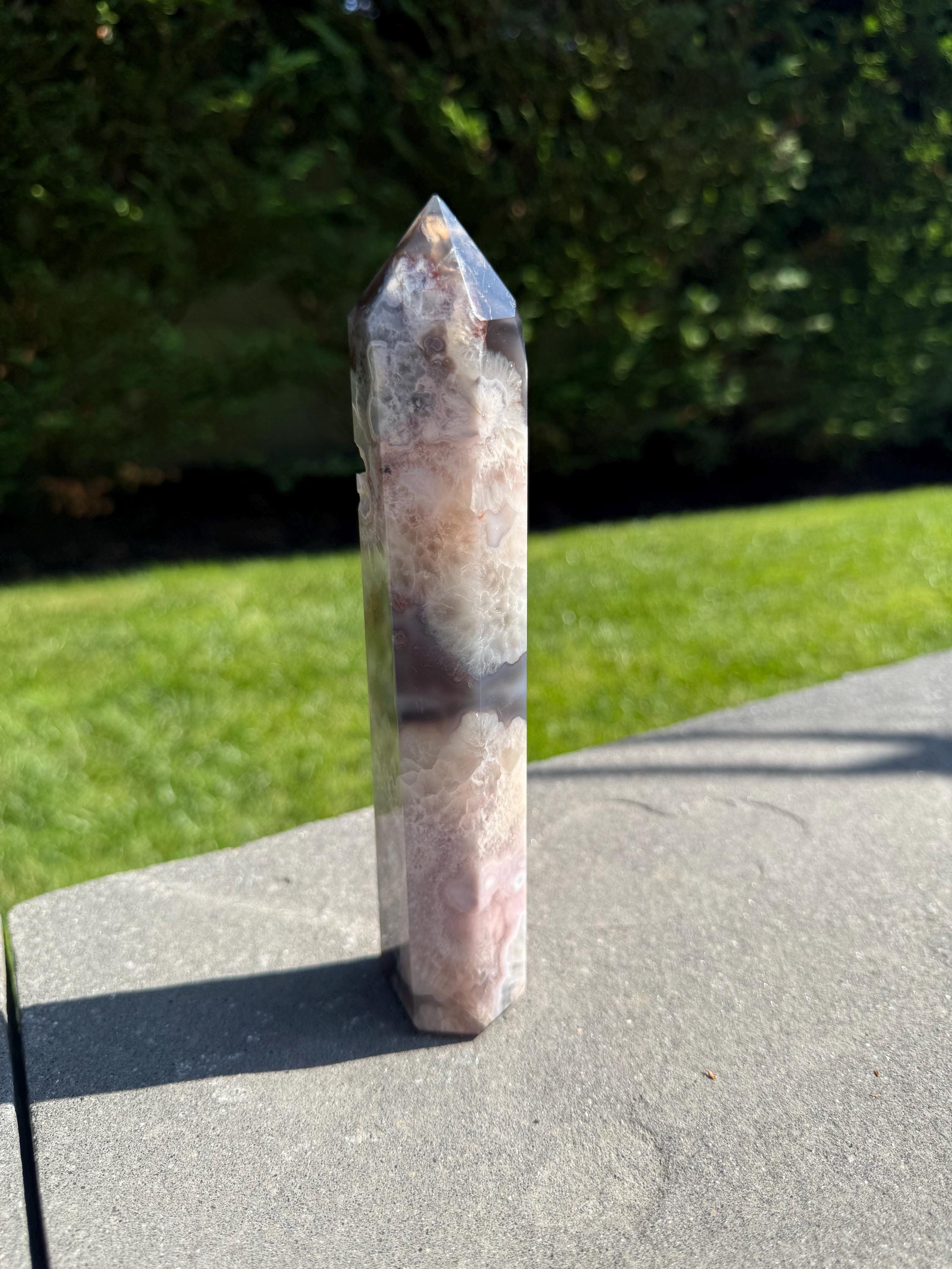 Black Flower Agate Druzy Crystal Tower • Polished Obelisk, Spiritual Decor 4