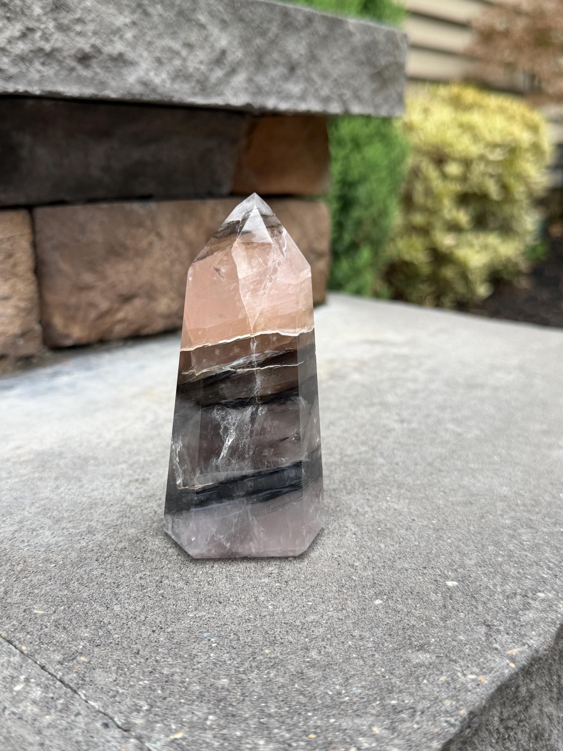 Rose Quartz Tower with Black Mineral Inclusions 7