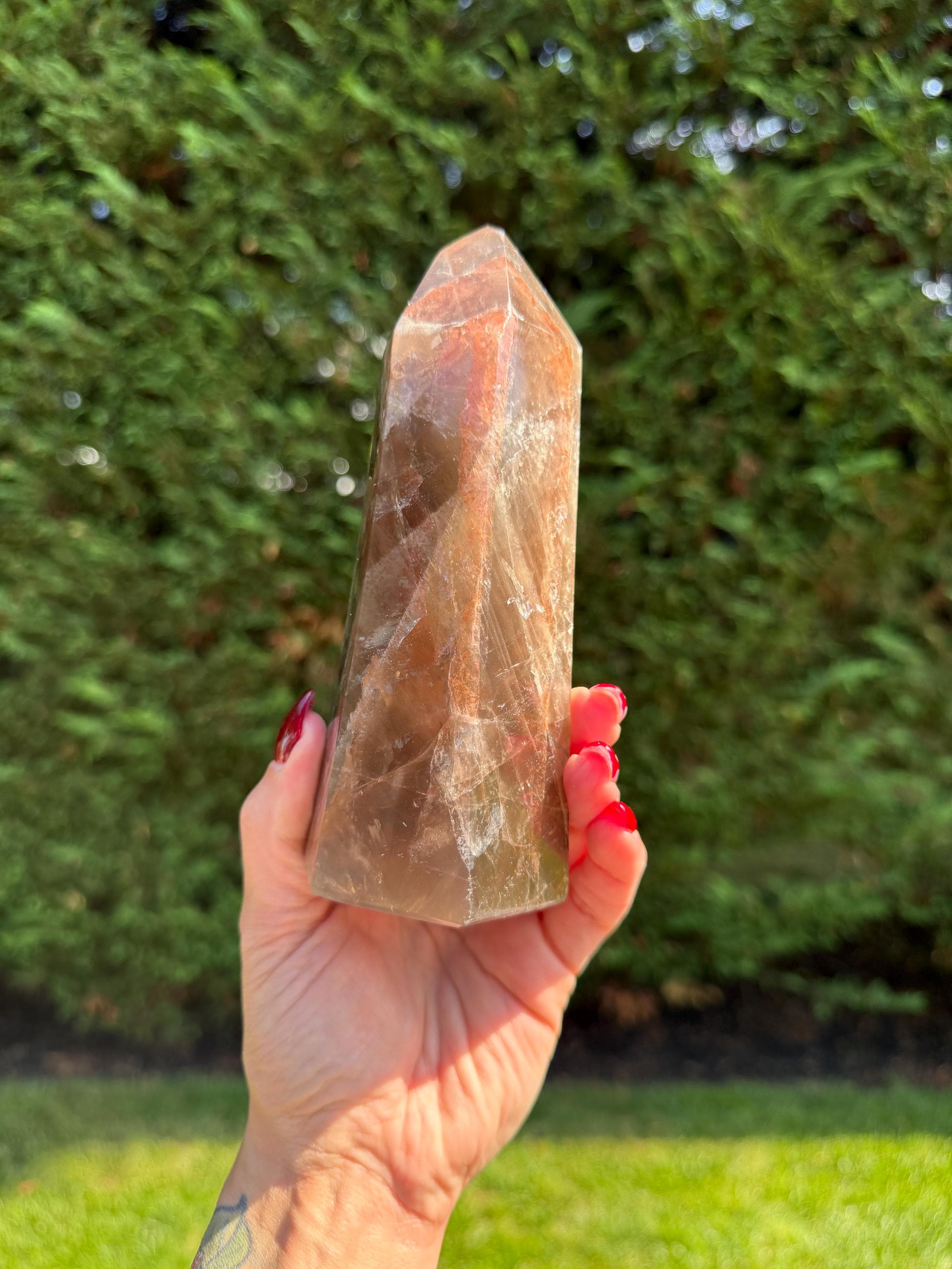 Smoky Quartz & Fire Quartz Crystal Tower from Madagascar: Grounding and Energizing Stone Point 4