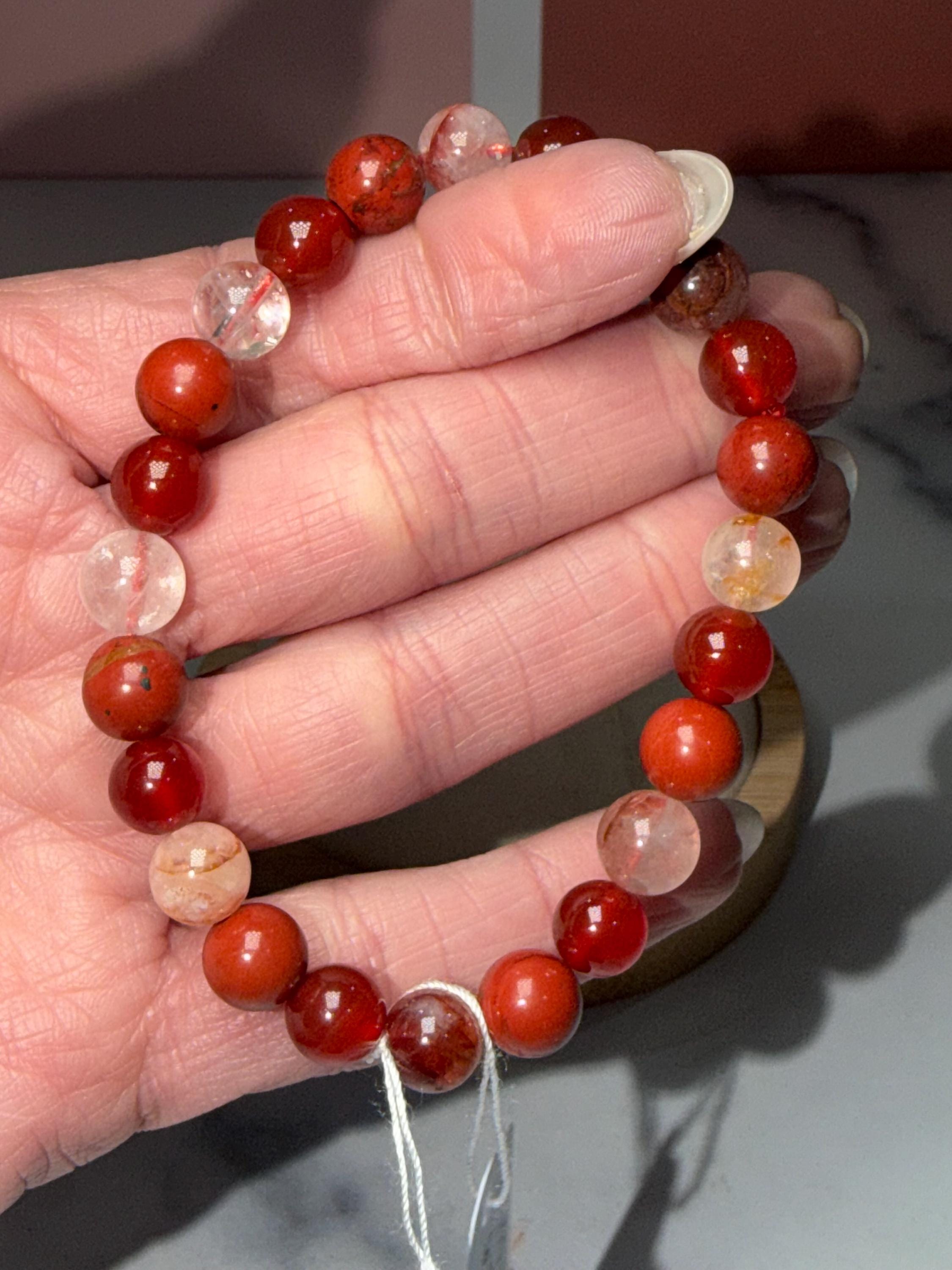 Carnelian, Fire Quartz, Red Jasper Beaded Bracelet, Earth Tone Gemstone Jewelry
