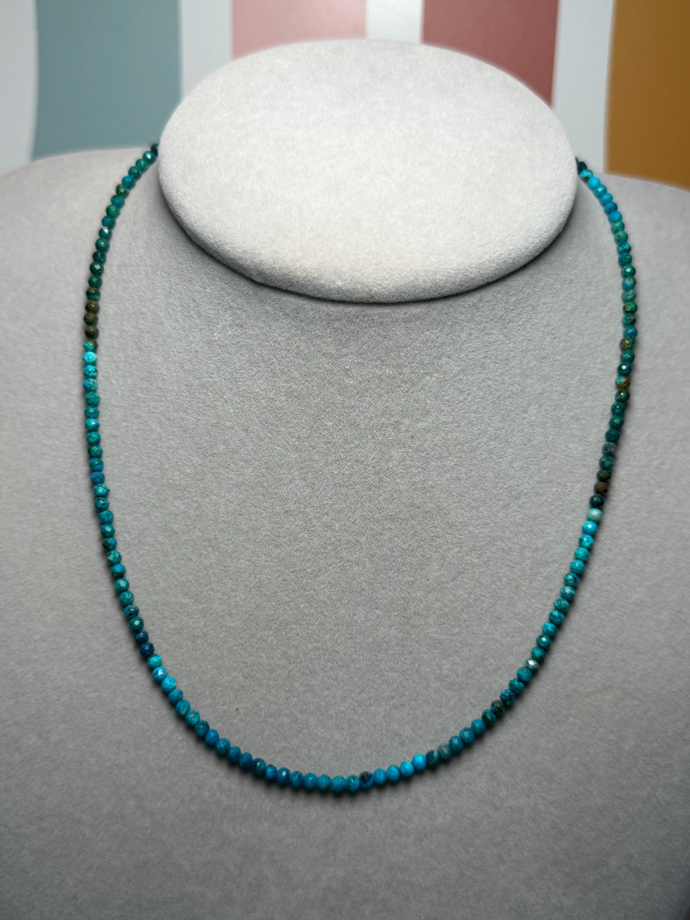 Faceted Chrysocolla Beaded Necklace, Sterling Silver Chain, Blue Green, 17 Inch (2 Inch Extender) 2