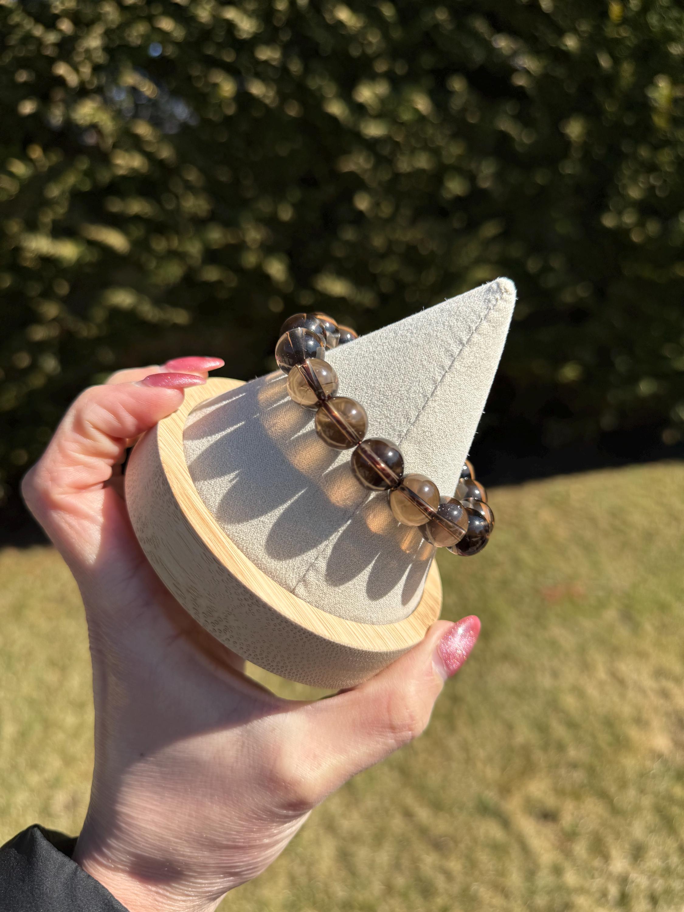 Smoky Quartz Beaded Bracelet • 12mm Natural Crystal • Grounding Stone • Healing Bracelet • Protection Jewelry 10