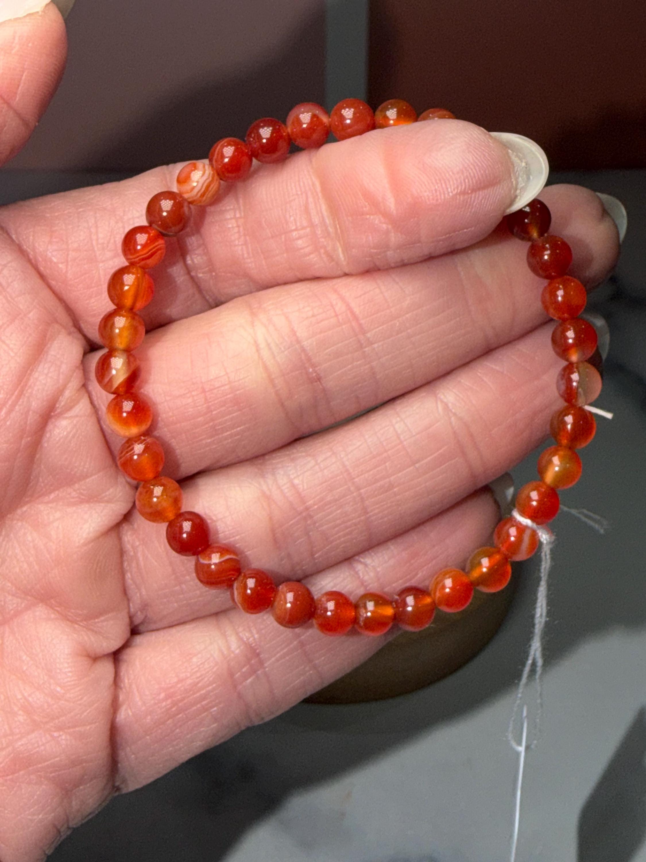 Carnelian 5mm Crystal Stretch Beaded Bracelet, Bold Energy, Everyday Wear Stretch Jewelry 3