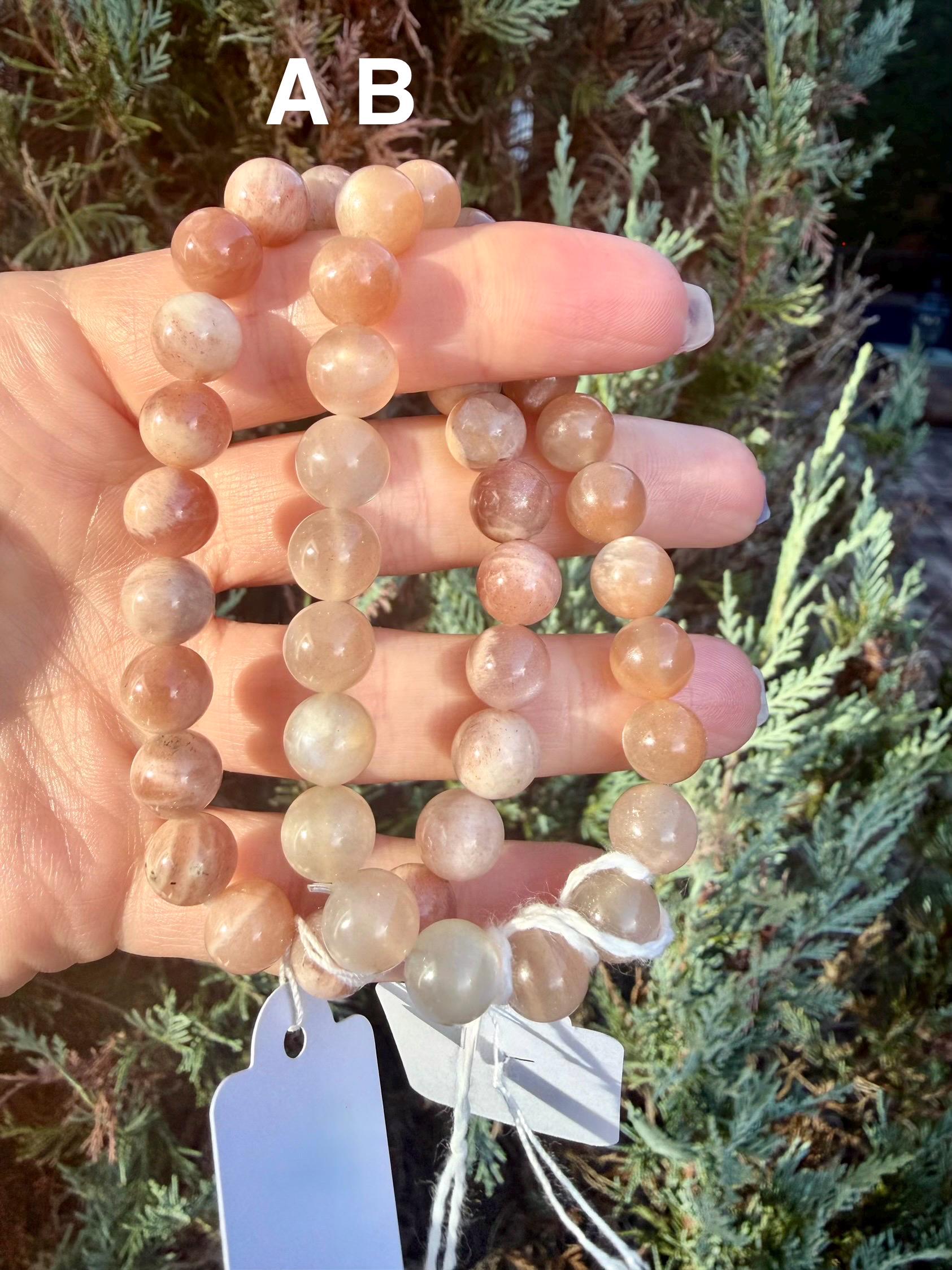 Mixed Peach Moonstone & Sunstone Beaded Bracelets • Crystal Healing Jewelry • Feminine Energy • Multiple Options 2