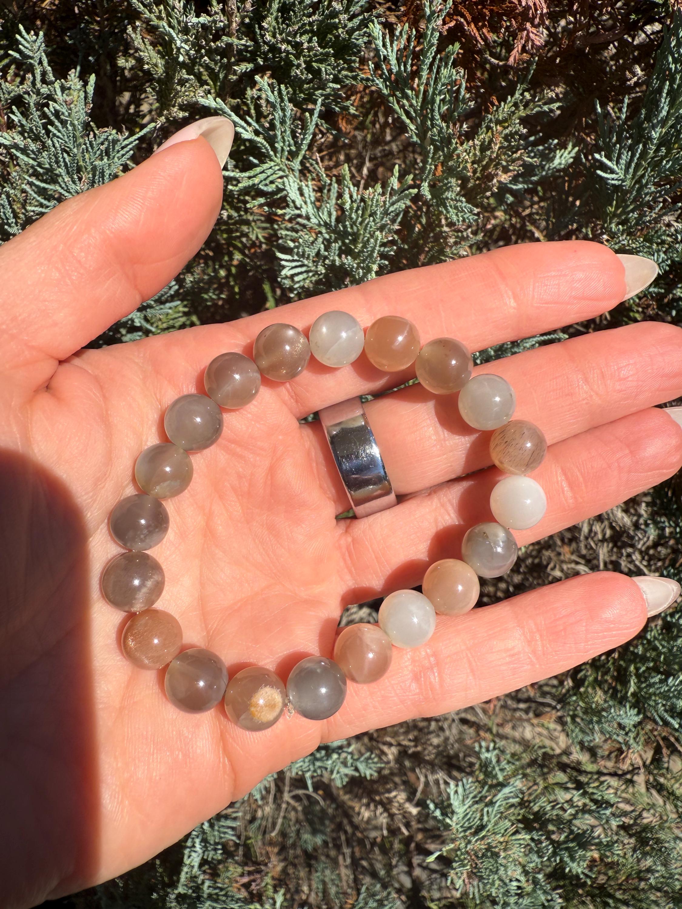 Assorted Moonstone Stretch Beaded Bracelet, Intuition Balance Crystal Jewelry (9mm) 8
