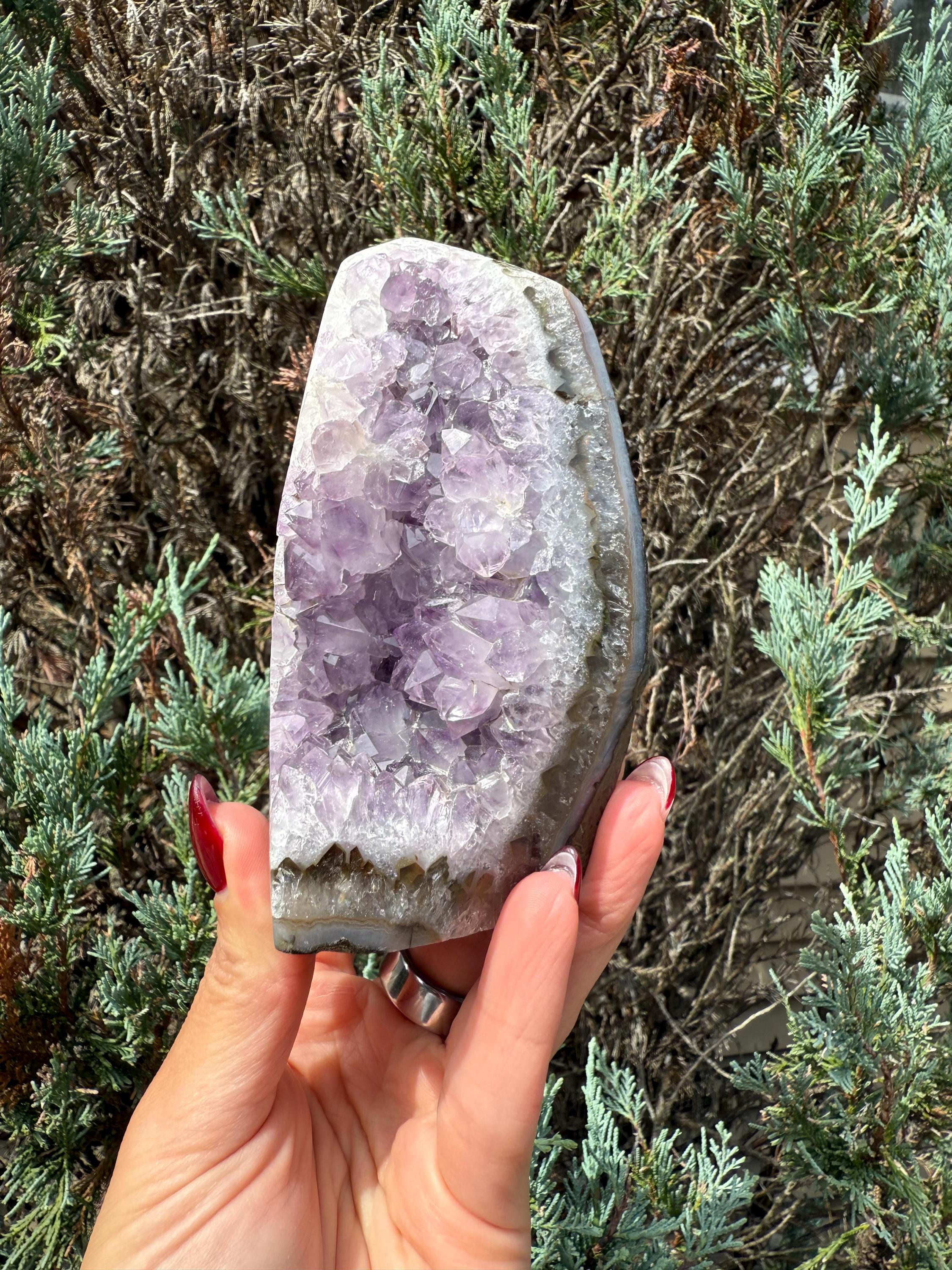 Purple Amethyst & Agate Druzy Cut Base • Banded Crystal Geode • Home Decor • Healing Mineral Specimen 3