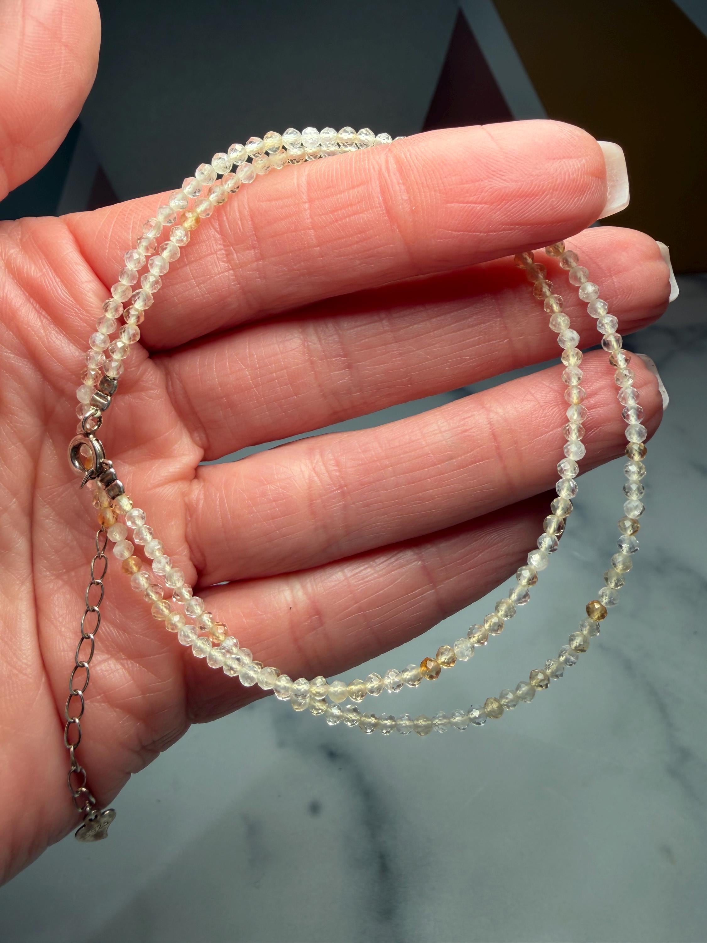 Faceted Citrine Beaded Necklace, 925 Sterling Silver, Dainty Yellow Gemstone, 16 Inch Chain 4