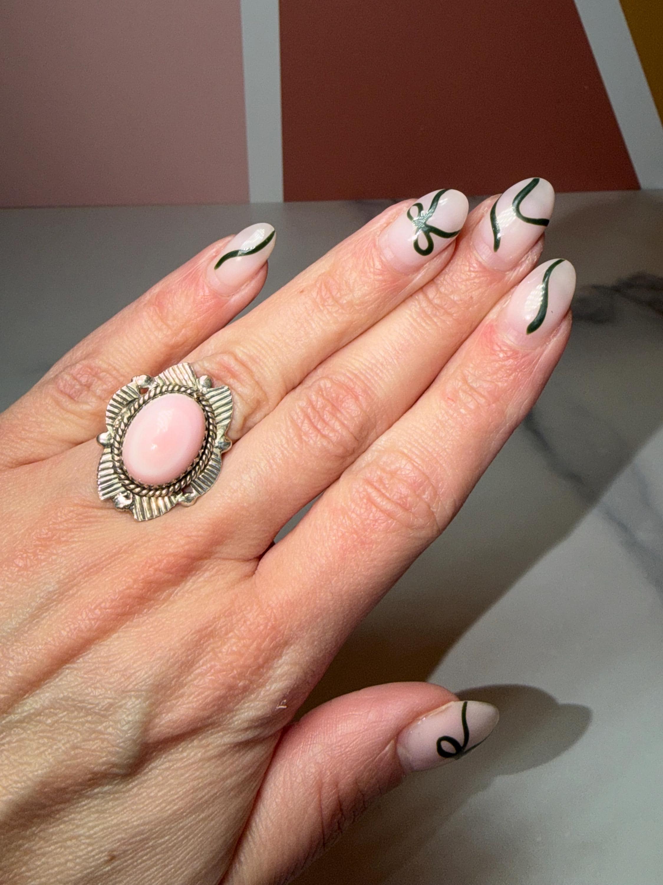 Pink Conch Sterling Silver Ring • Ocean-Inspired Boho Statement Jewelry (size 6) 5