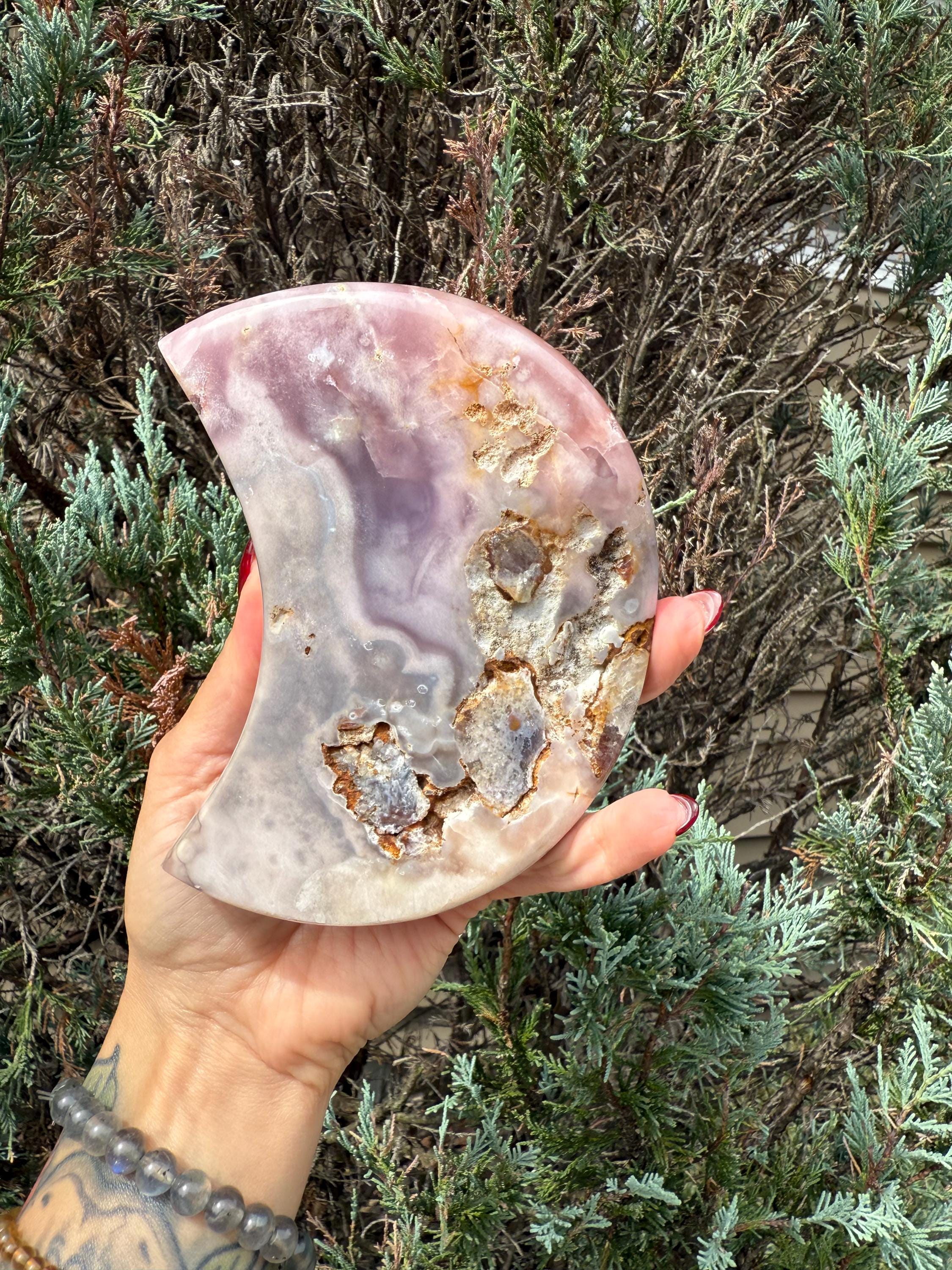 Pink Amethyst Druzy Moon Carving • Celestial Crystal Stand Display 9