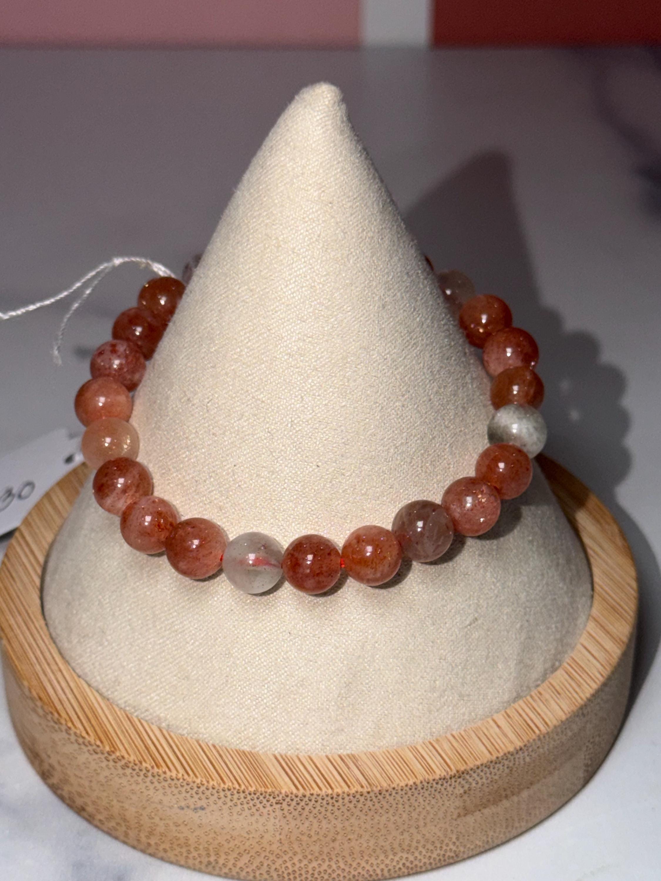 Sunstone & Moonstone Crystal Stretch Beaded Bracelet, Balance Intuition Vitality Gemstone Jewelry (8mm) 2