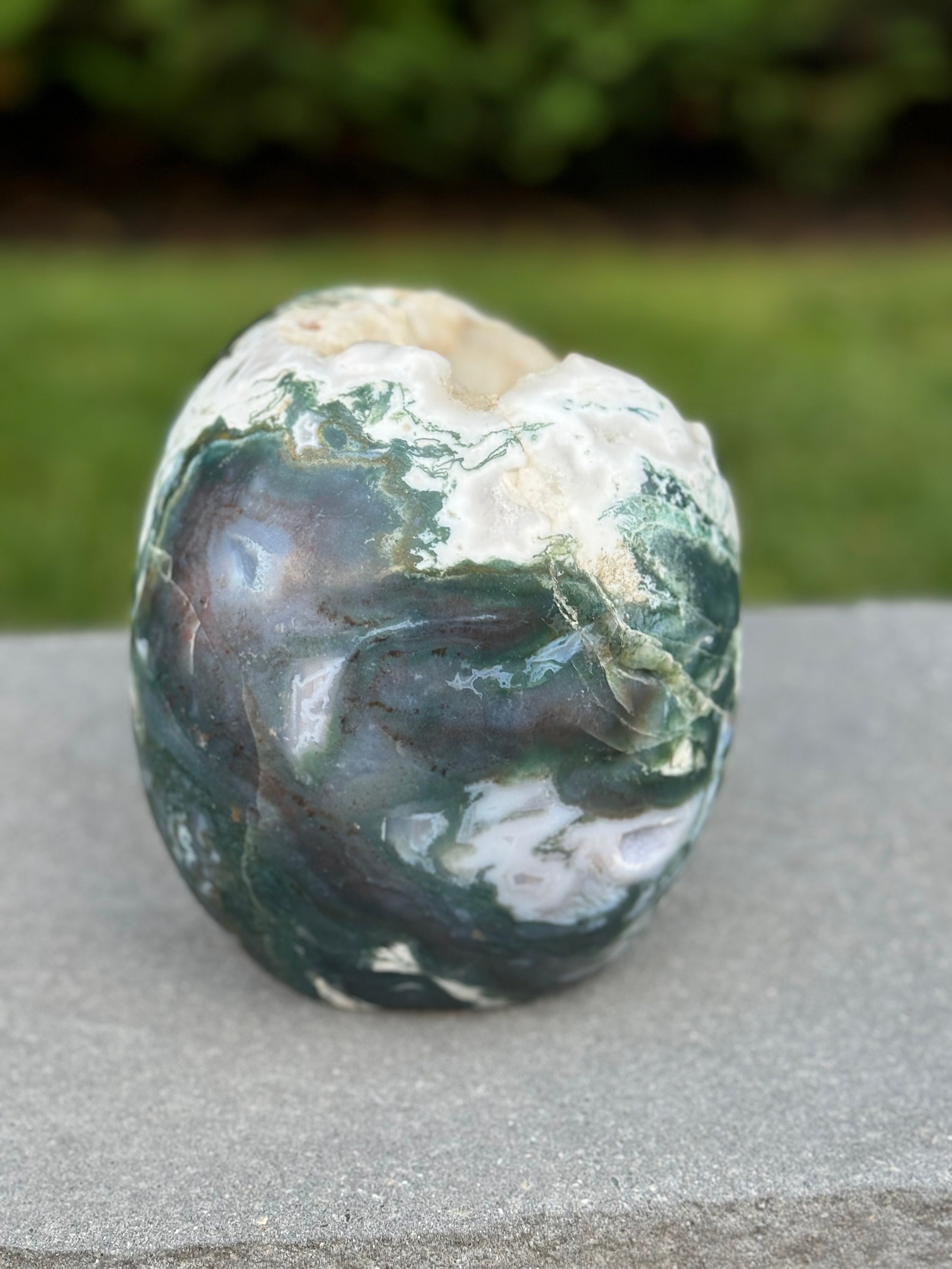 Moss Agate Skull Carving • Sugar Druzy Crystal Art, Spiritual Decor 5
