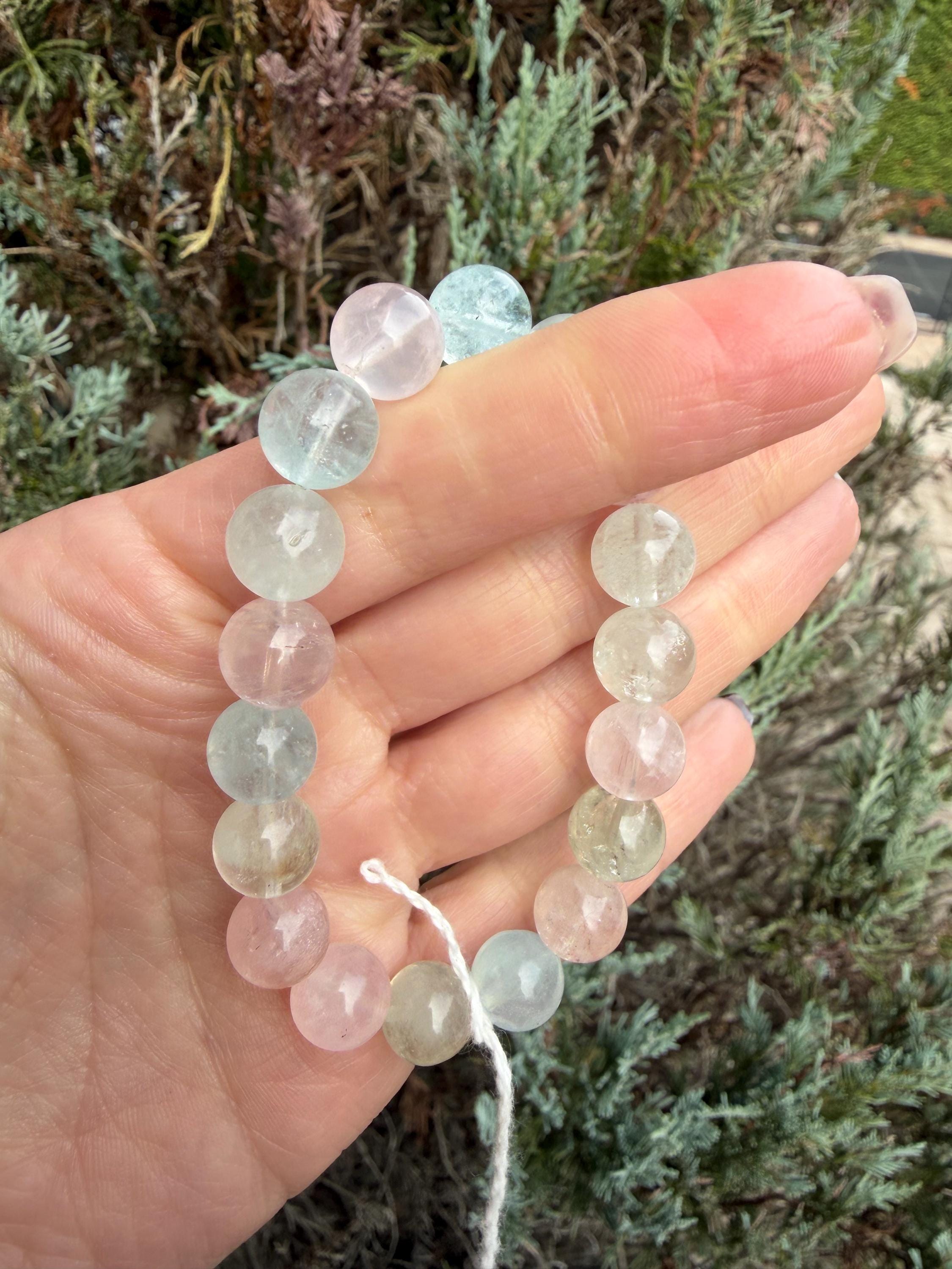 Mixed Beryl Beaded Bracelet 10mm • Aquamarine Morganite Heliodor • Crystal Healing Jewelry • Feminine Energy Bracelet 7