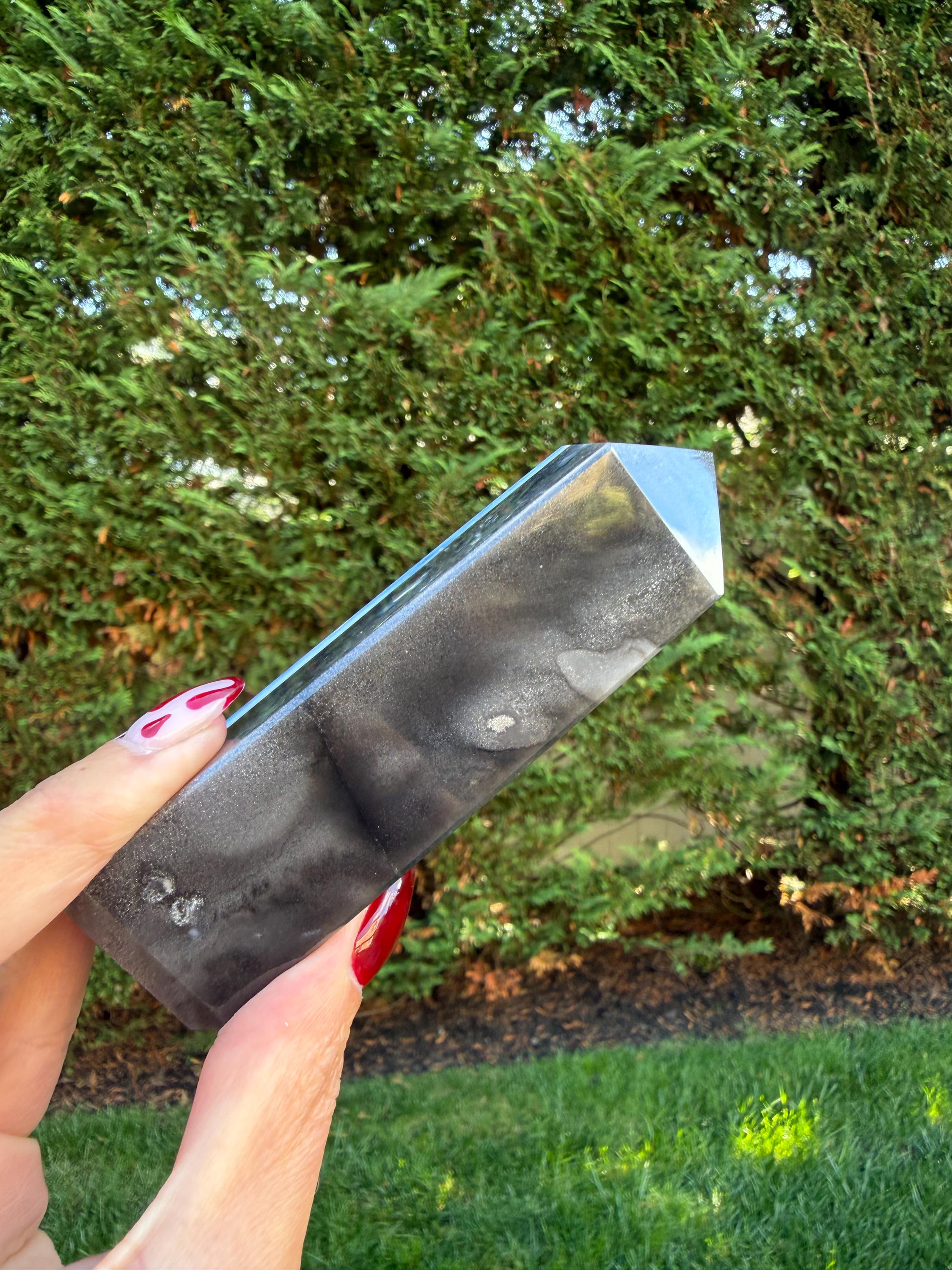 Owyhee Blue Opal Tower • Moss Agate Inclusions, Calming Crystal Point 4