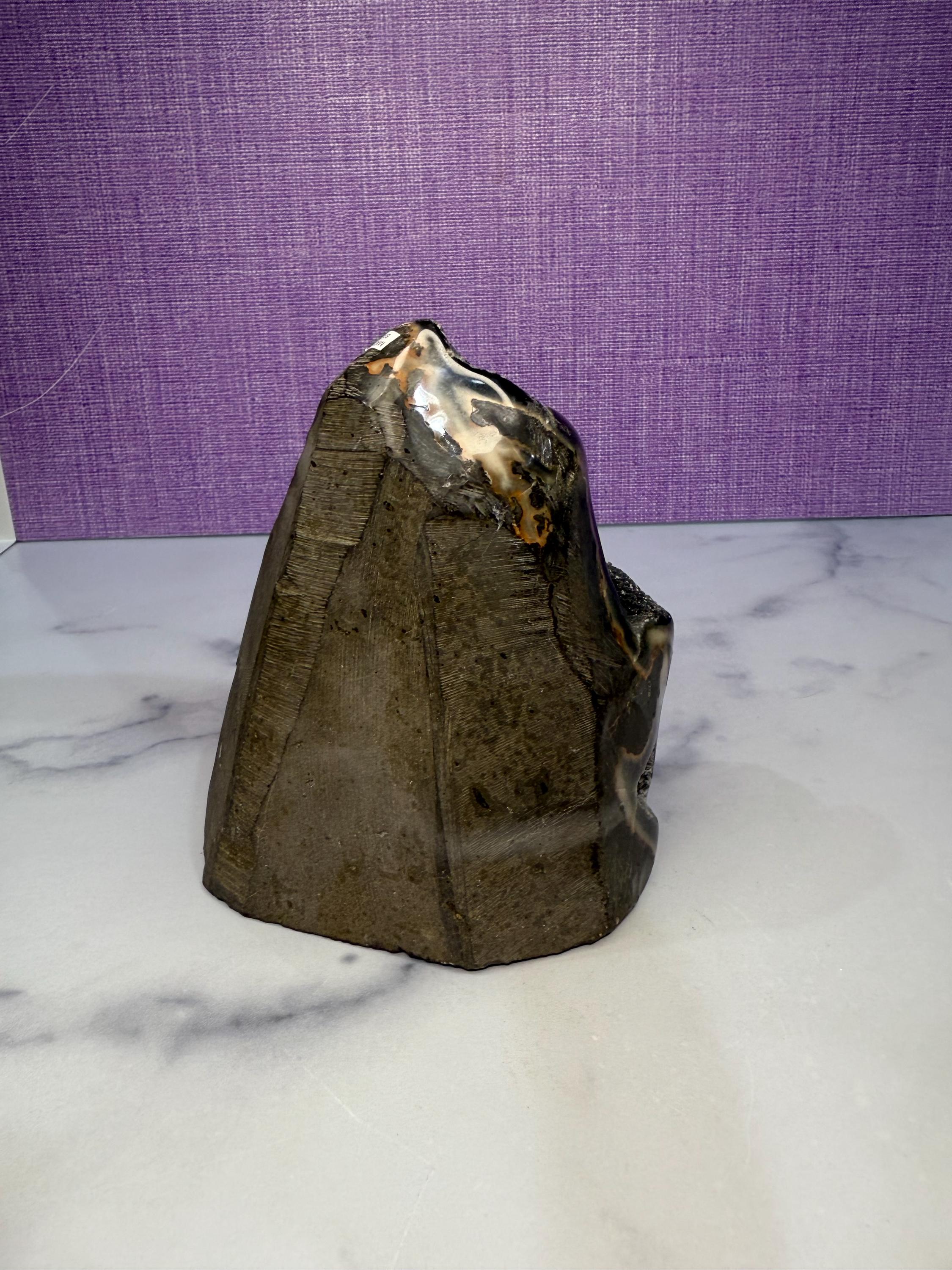 XL Black Amethyst Druzy Cut Base with Calcite • Sparkling Crystal Cluster • Spiritual Decor 7
