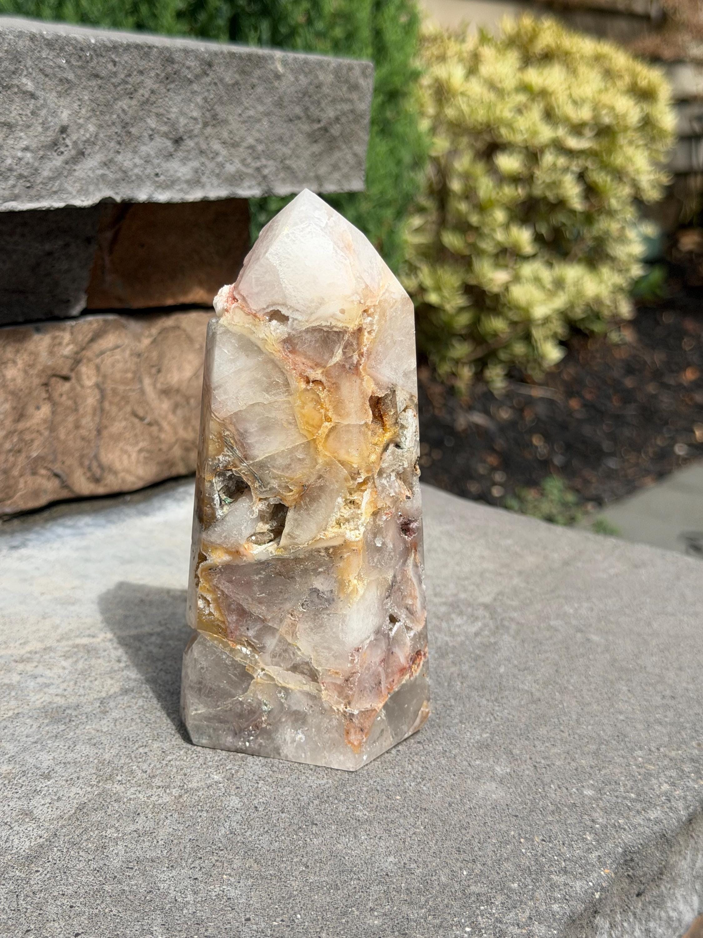 Mosaic Quartz Tower with Pink Druzy Crystal 13