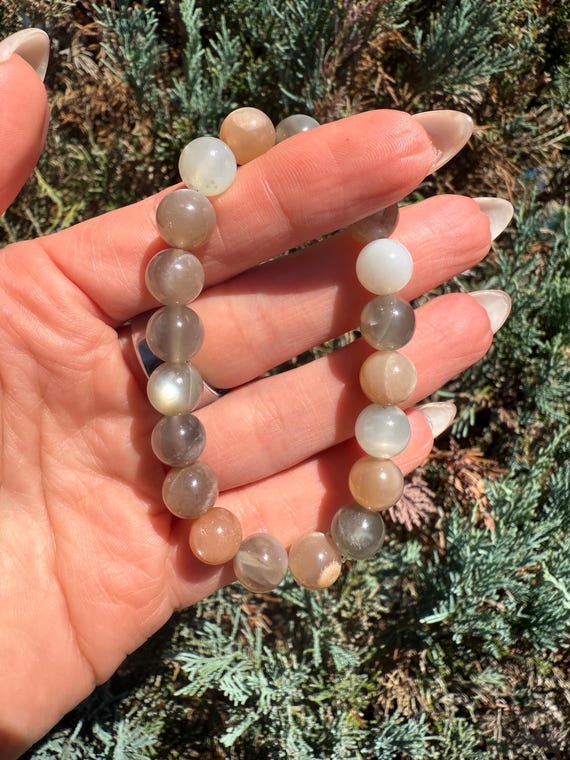Assorted Moonstone Stretch Beaded Bracelet, Intuition Balance Crystal Jewelry (9mm)