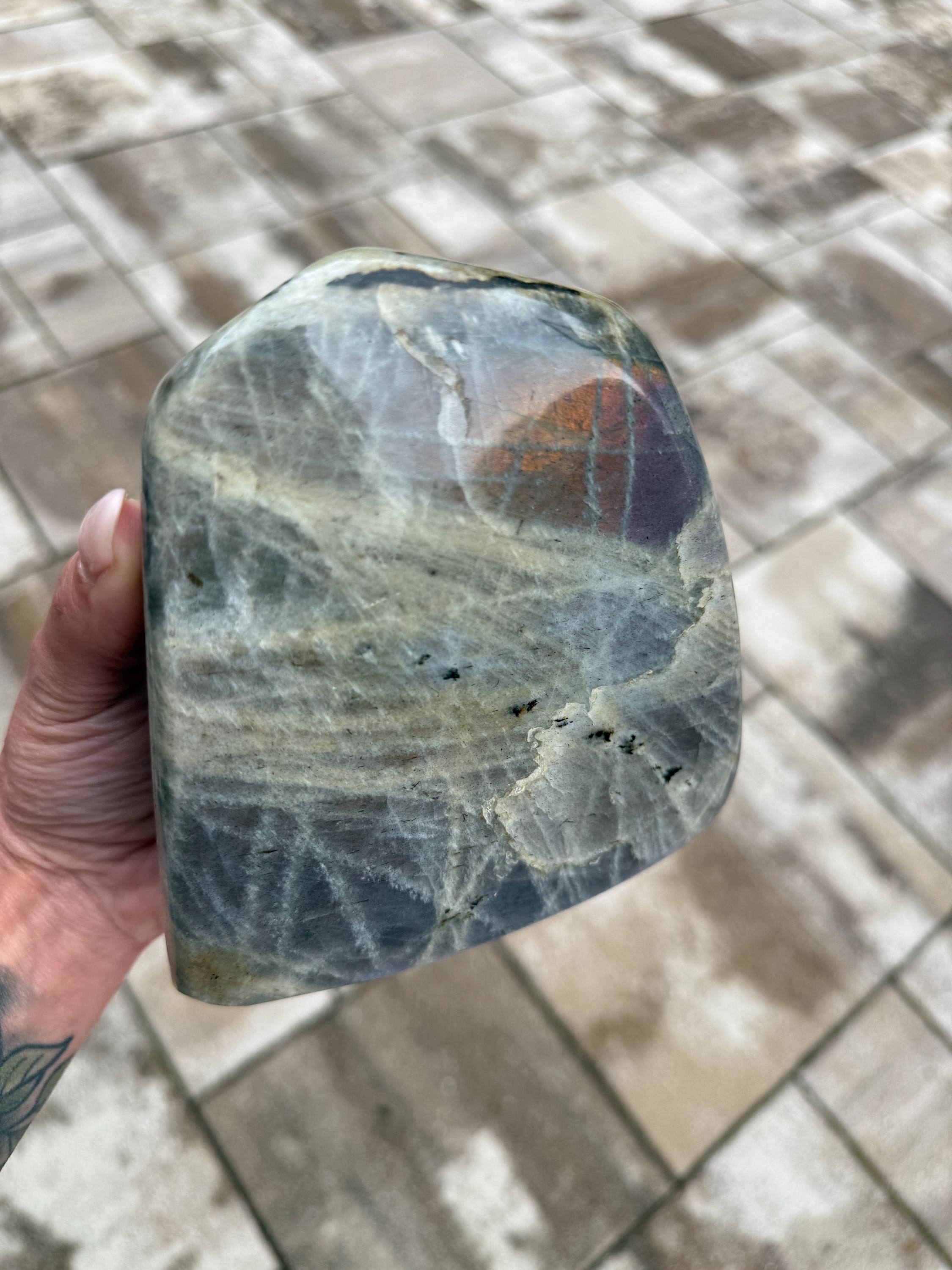 Large Labradorite Freeform Crystal • Polished Sunset Flash, Intuition Stone, Spiritual Decor 15