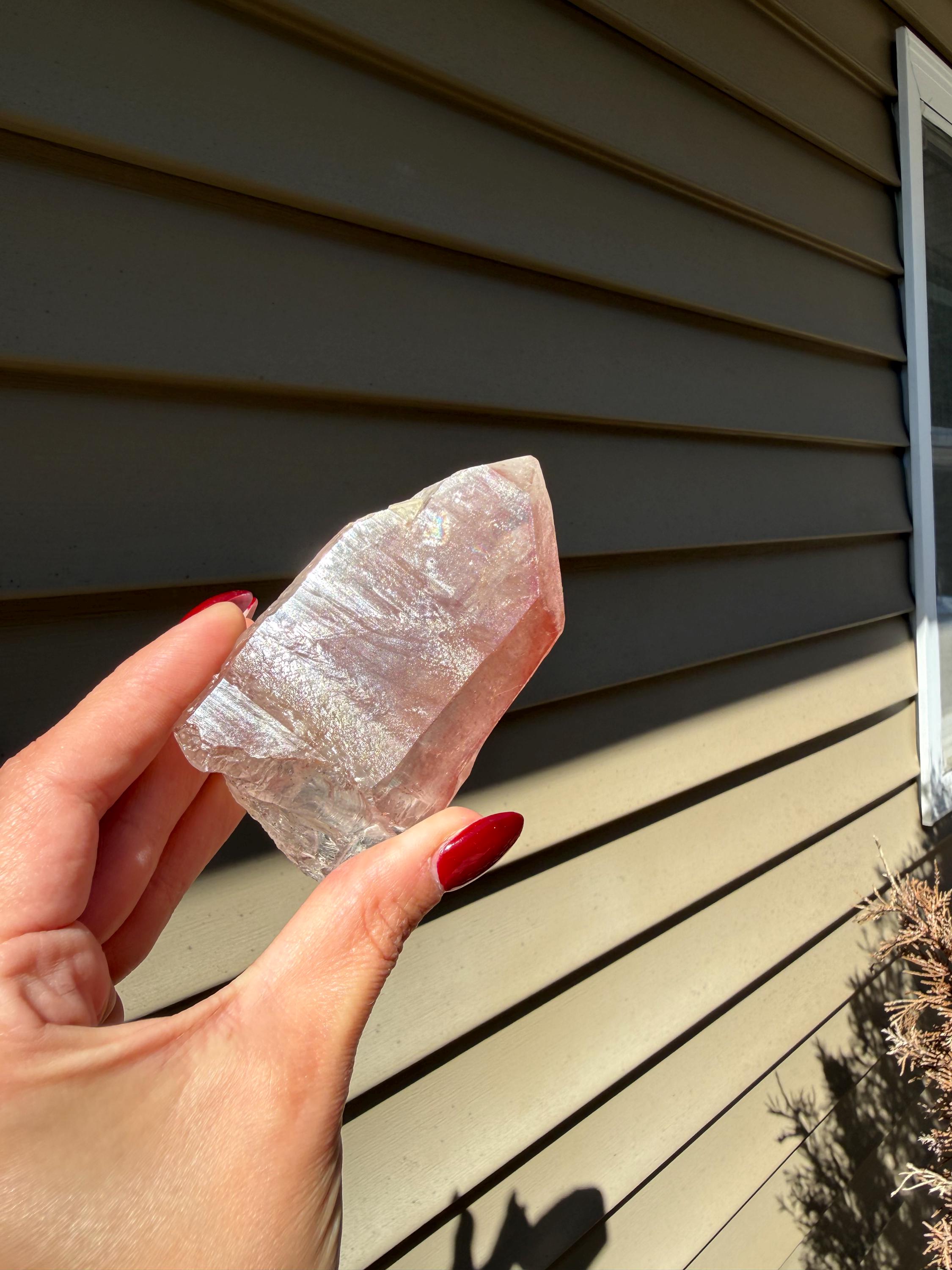 Pink Lithium Quartz Crystal Point on Stand • High Vibration Healing Stone • Spiritual Decor 9