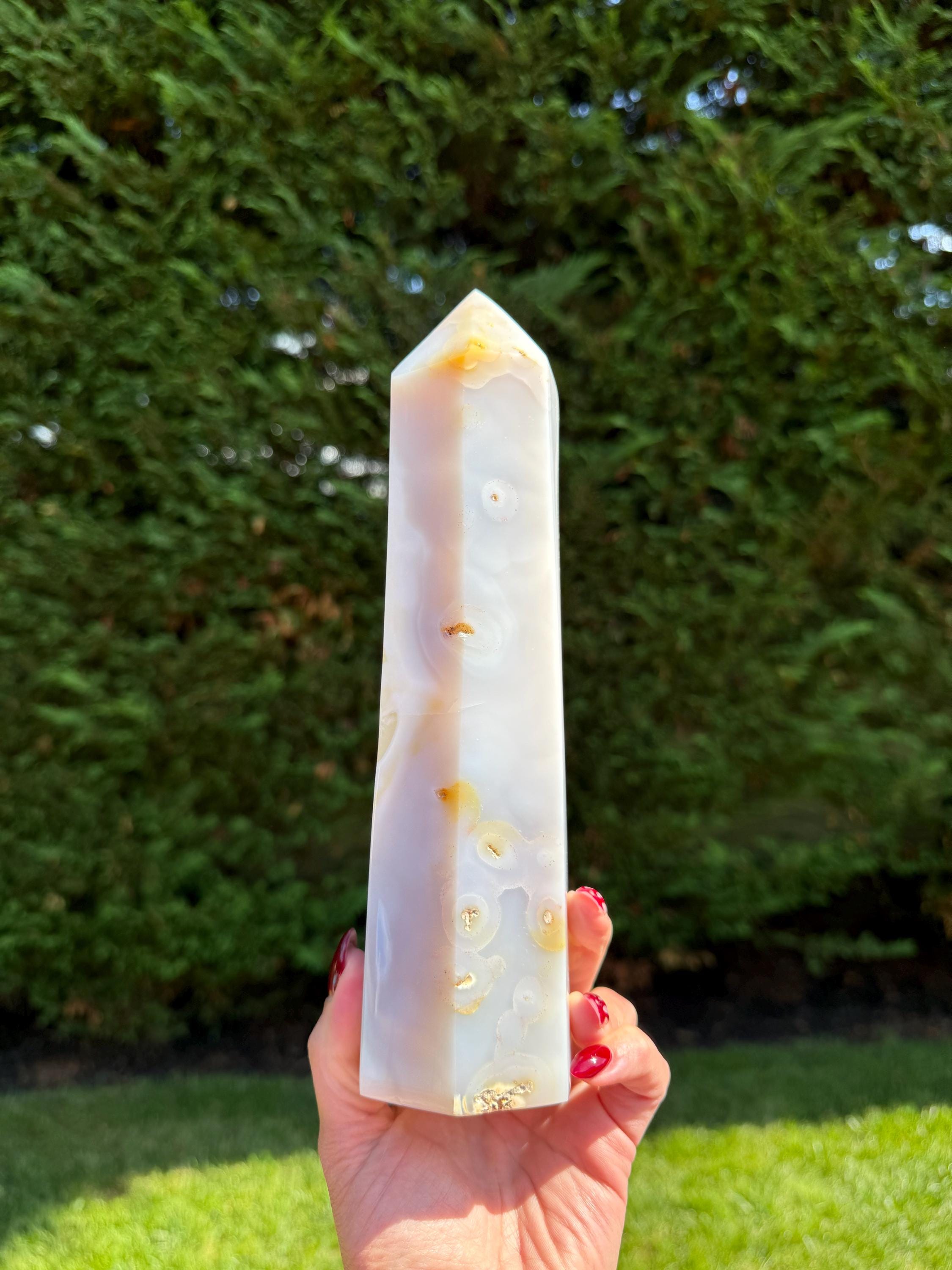 XL Blue Banded Agate Quartz Crystal Tower • Polished Point, Natural Mineral Specimen