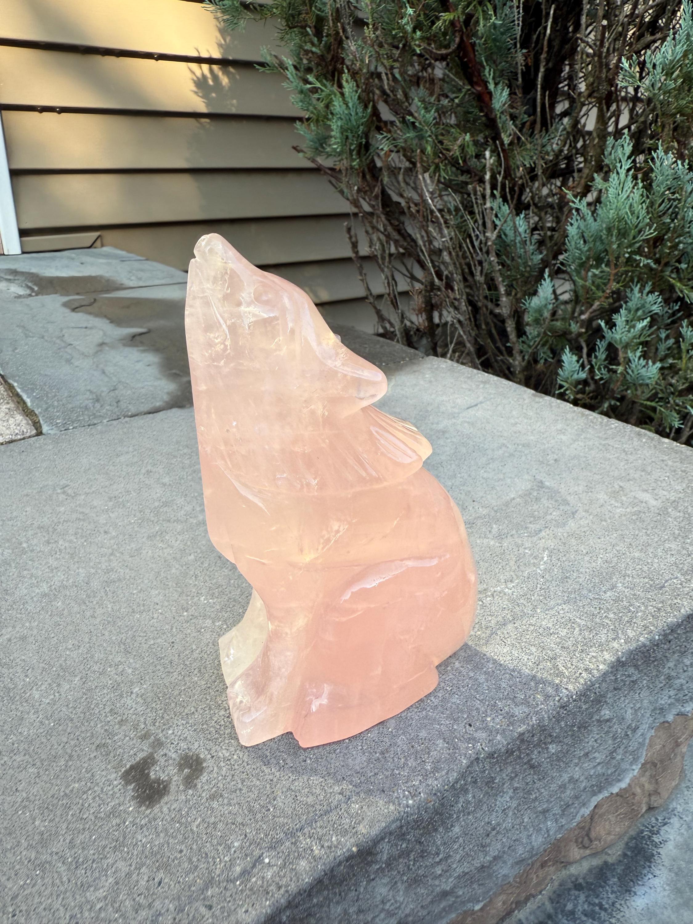Rose Quartz Wolf Crystal Carving • Hand-Carved Spirit Animal • Gemstone Wolf • Healing Stone • Spiritual Decor 6