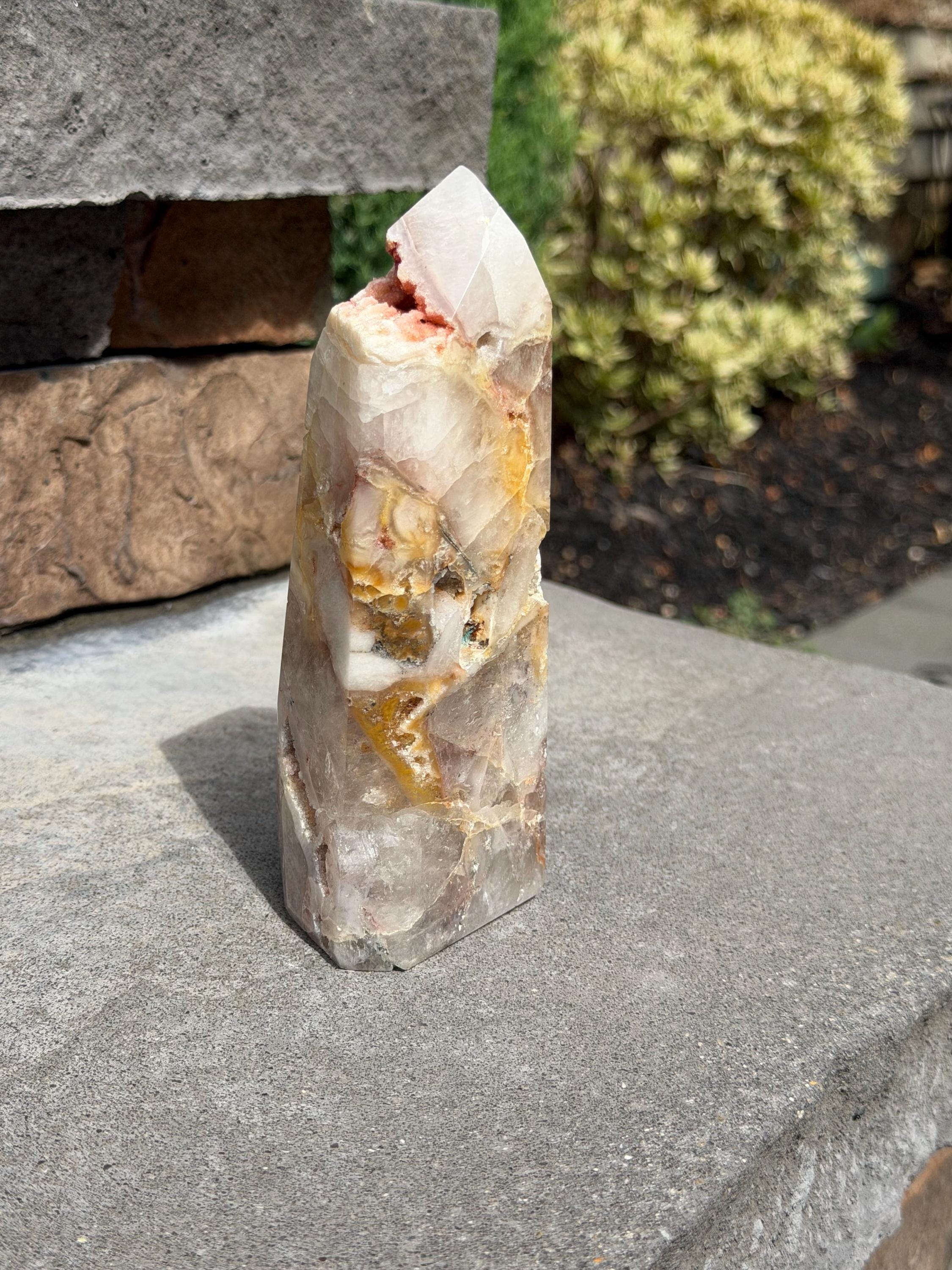 Mosaic Quartz Tower with Pink Druzy Crystal 12