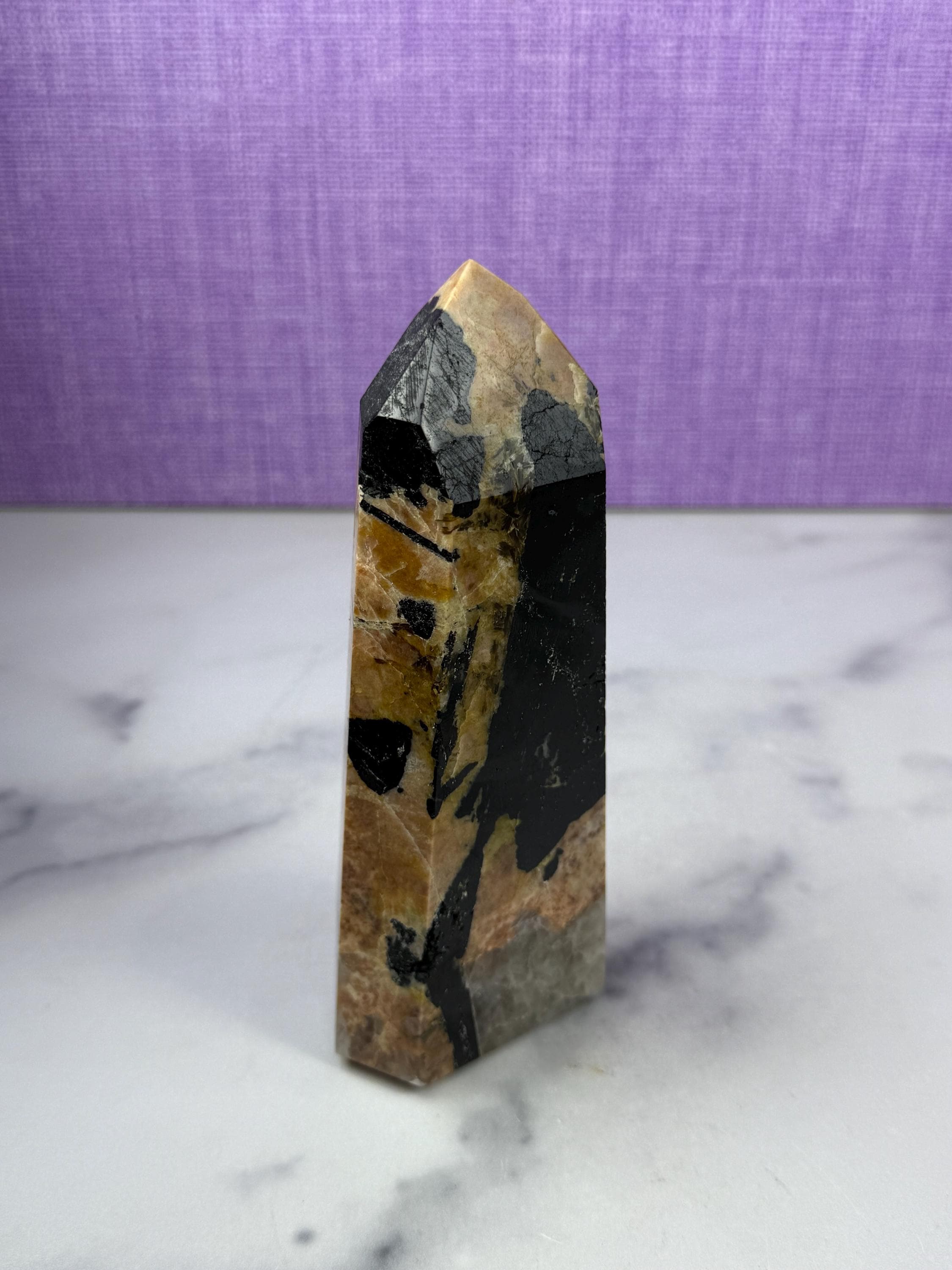 Polished Black Tourmaline Quartz Feldspar Crystal Tower, Protection Healing Stone, Spiritual Decor 5