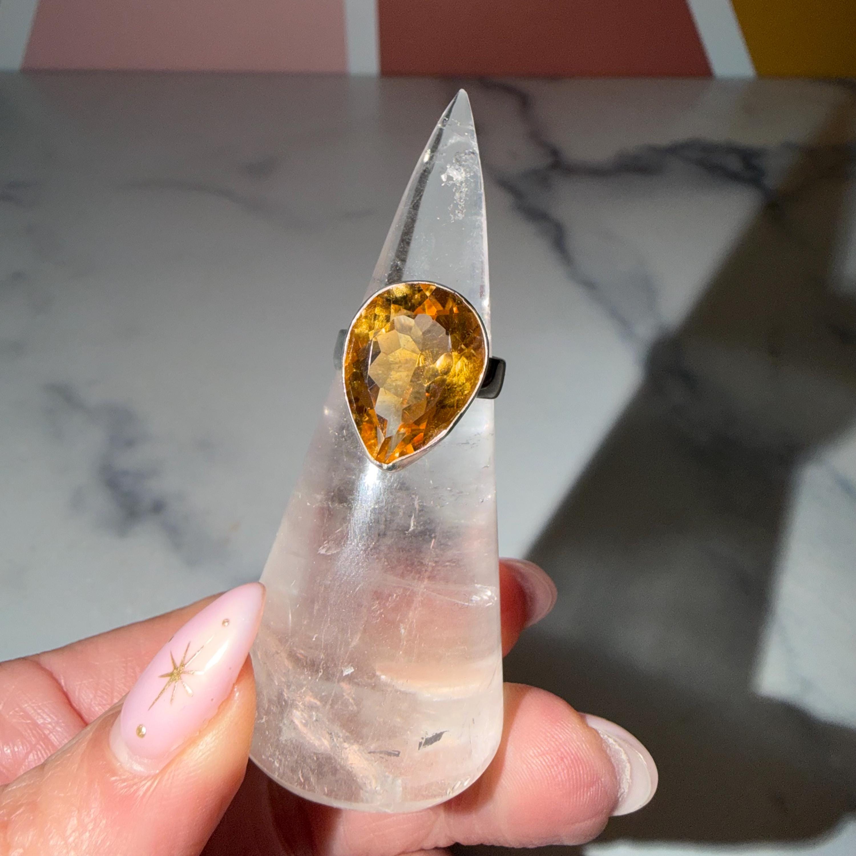 Faceted Citrine Ring • 925 Sterling Silver • Size 6 • Yellow Gemstone Statement Ring • Boho Jewelry 2