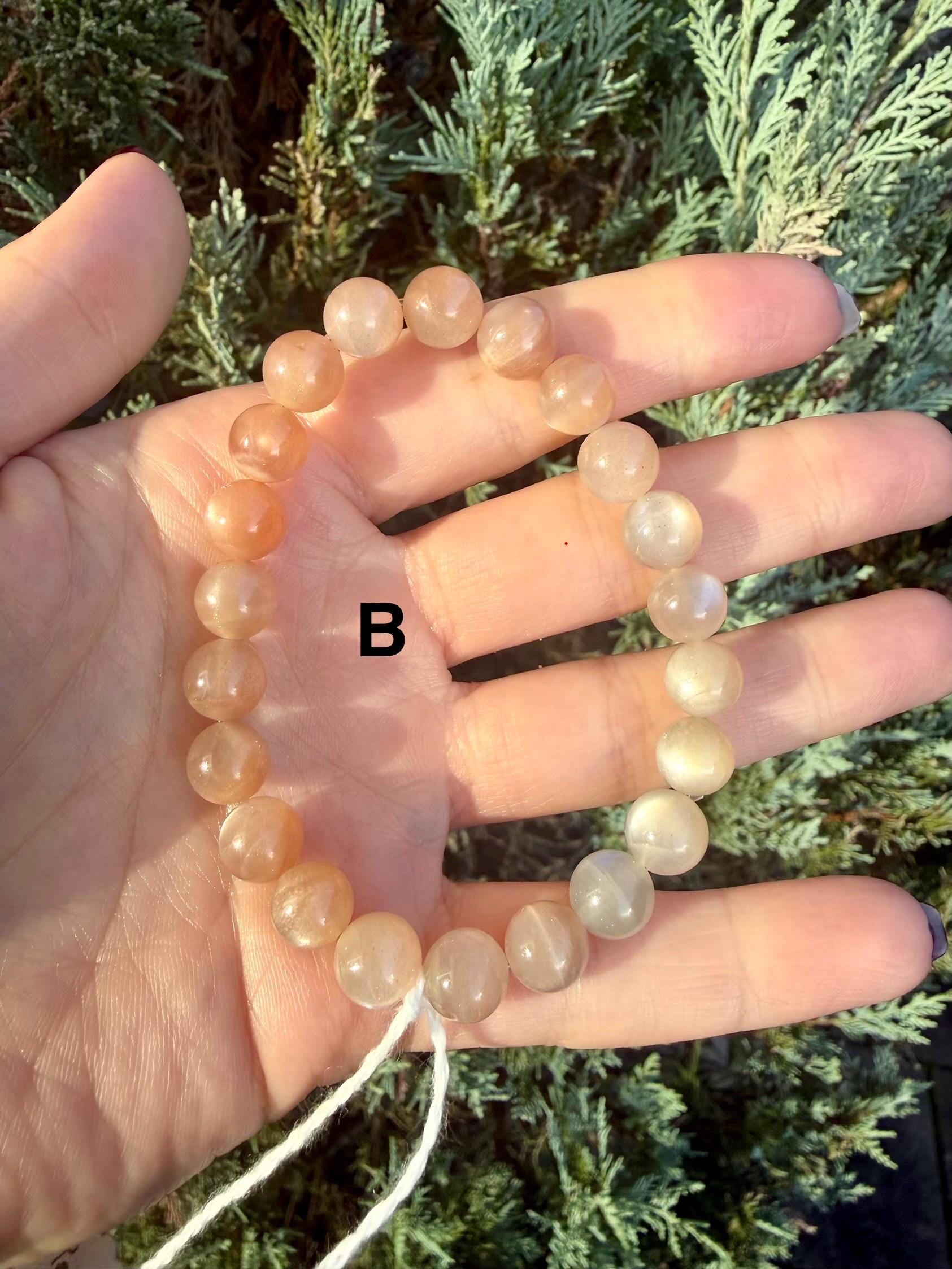 Mixed Peach Moonstone & Sunstone Beaded Bracelets • Crystal Healing Jewelry • Feminine Energy • Multiple Options 11