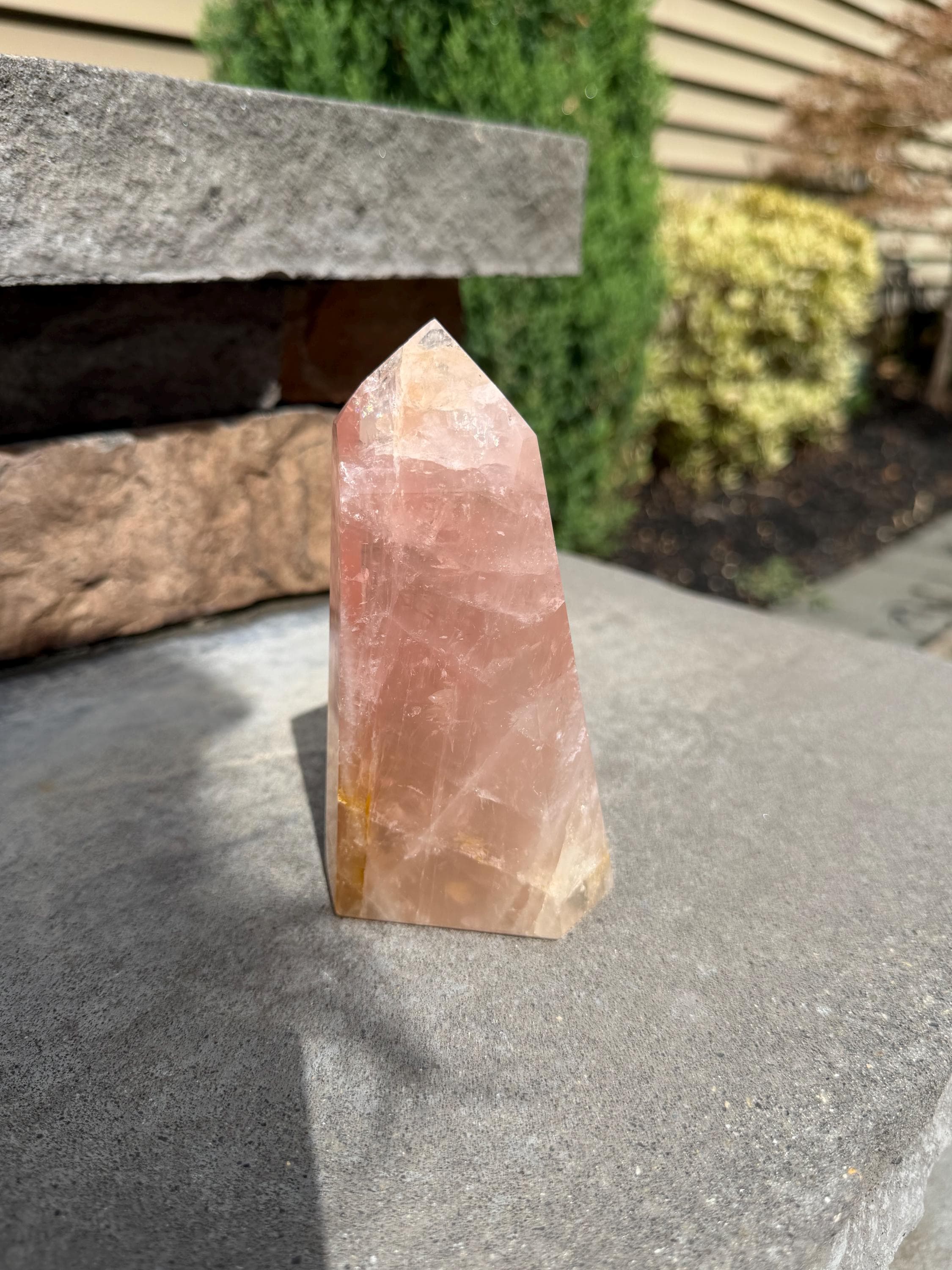 Rose Quartz & Golden Healer Tower from Brazil: Polished Quartz Point 14